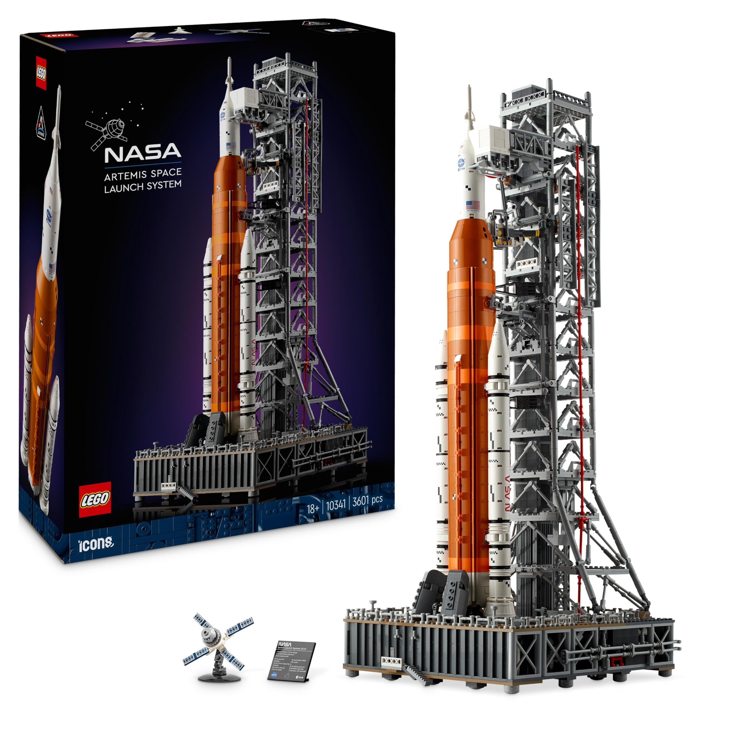 LEGO Icons NASA Artemis سکوی پرتاب، هدیه، دکوراسیون اتاق نشیمن یا دفتر، مجموعه ساختمانی برای بزرگسالان، با کپسول فضایی Orion و سکوی پرتاب، کلکسیونی 10341