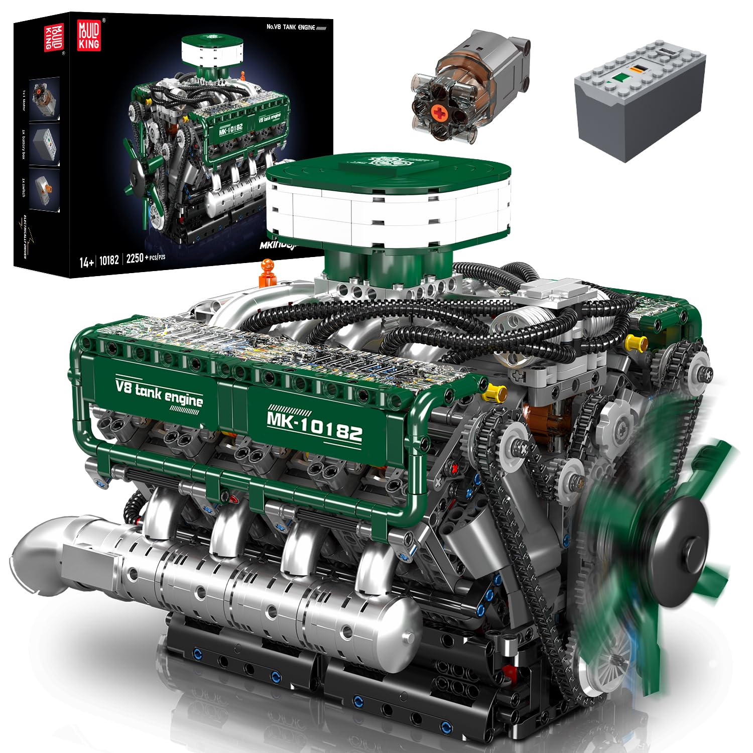 کیت بلوک های ساختمانی موتور V8 Mold King 10182 Technic, 2250 عددی بلوک های ساختمانی موتور دوقلو توربو مدل اسباب بازی, مدل عملکردی برای کلکسیون فن های موتور