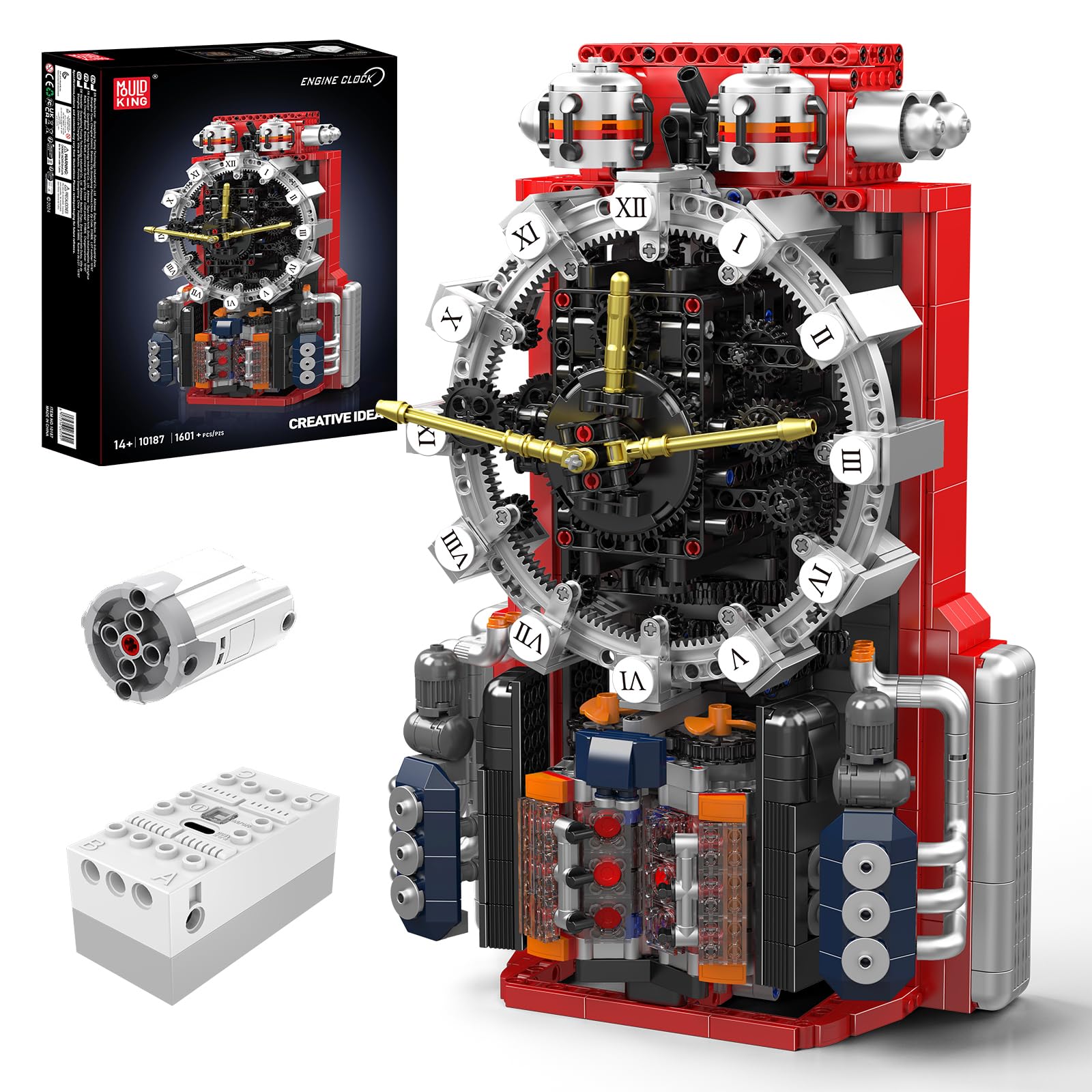 Mold King 10187 MOC Technic Cyberpunk Mechanical Clock Building Block Model, Creative Steampunk Building Style with Mechanical Gear Drive, App-Controlled Clock. کیت آجرهای به هم پیوسته فناوری 1601+ تکه