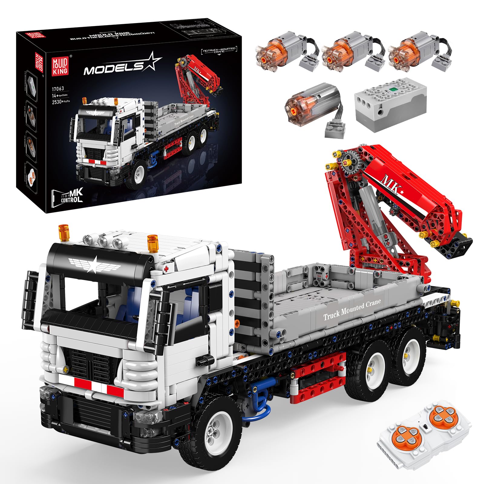 بلوک های ساختمانی جرثقیل RC تکنیک RC Mold King 17063، لودر چرخ پنوماتیک 2530 قطعه با کنترل از راه دور و موتور، کیت مدل خودروی ساختمانی هدیه برای بزرگسالان