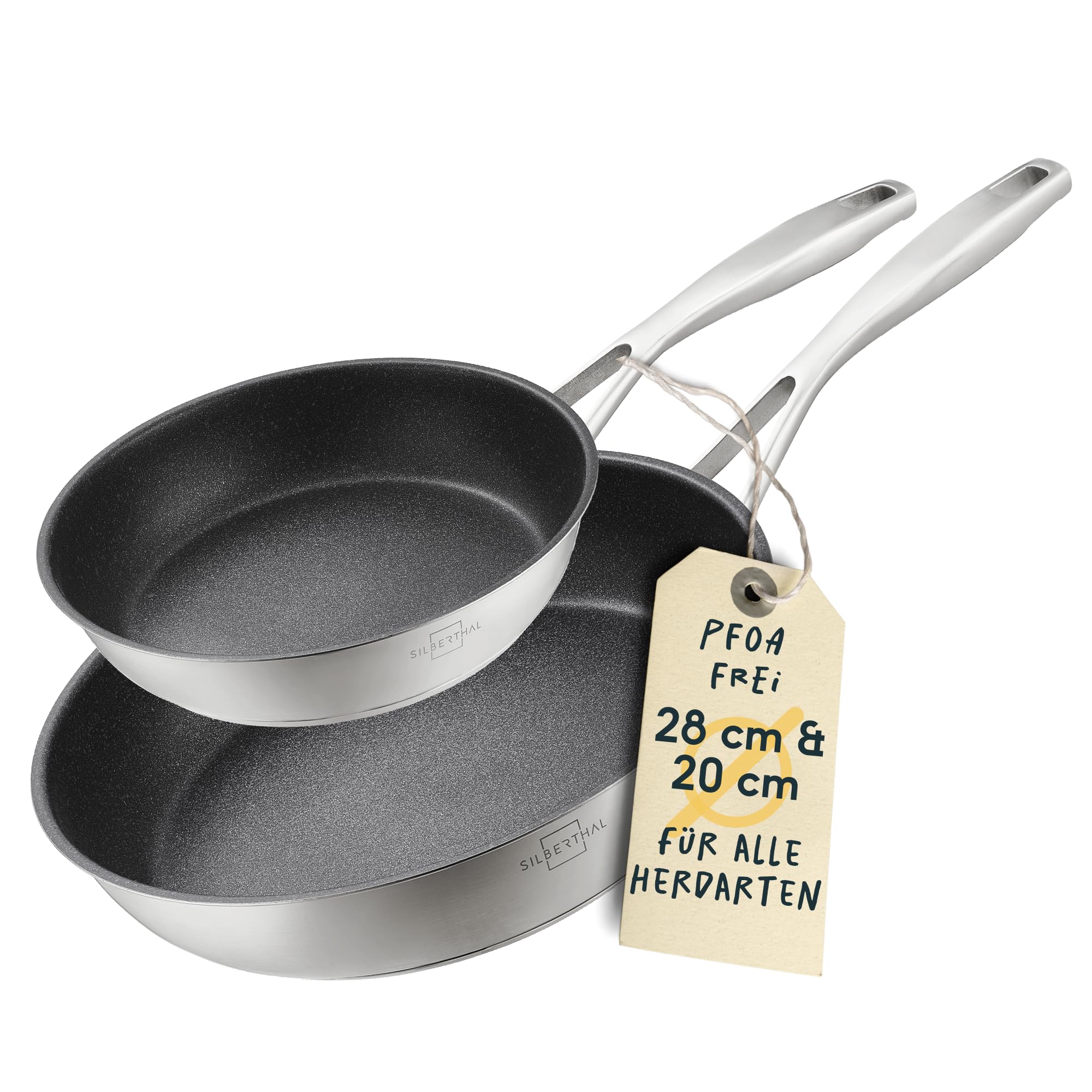 سرویس ماهیتابه القایی سیلبرتال آلمان SILBERTHAL - سرویس قابلمه 2 عددی - مناسب برای استفاده در فر القایی - 28 و 20 سانتی‌متر - استیل ضد زنگ - روکش‌دار - سرویس روکش‌دار 2 عددی | 20 + 28 سانتی‌متر