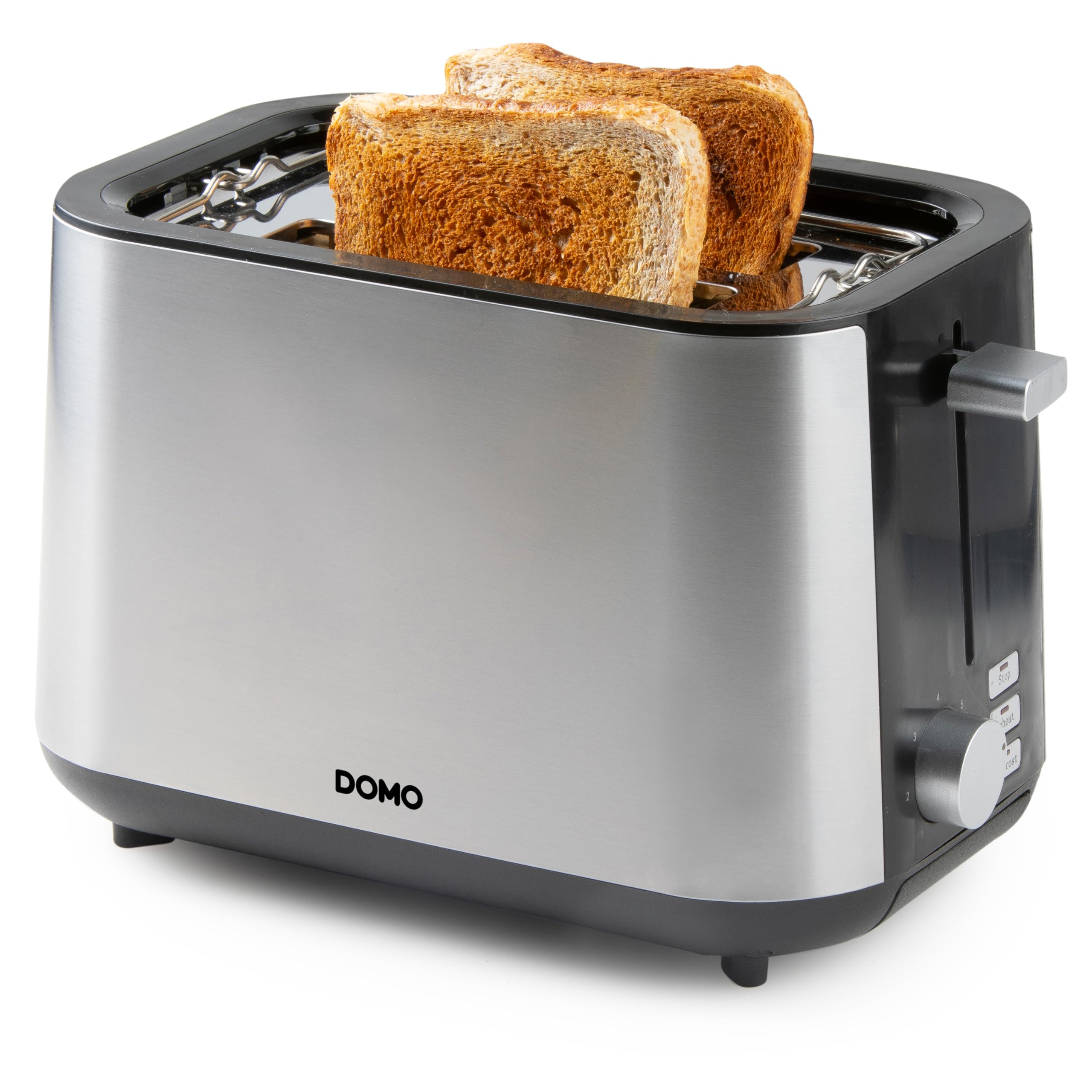 توستر DOMO DO966T - برای 2 برش نان تست - 3 عملکرد: تست، یخ‌زدایی، لغو - 7 تنظیم دما - محفظه نگهداری سیم - 900 وات - استیل ضد زنگ