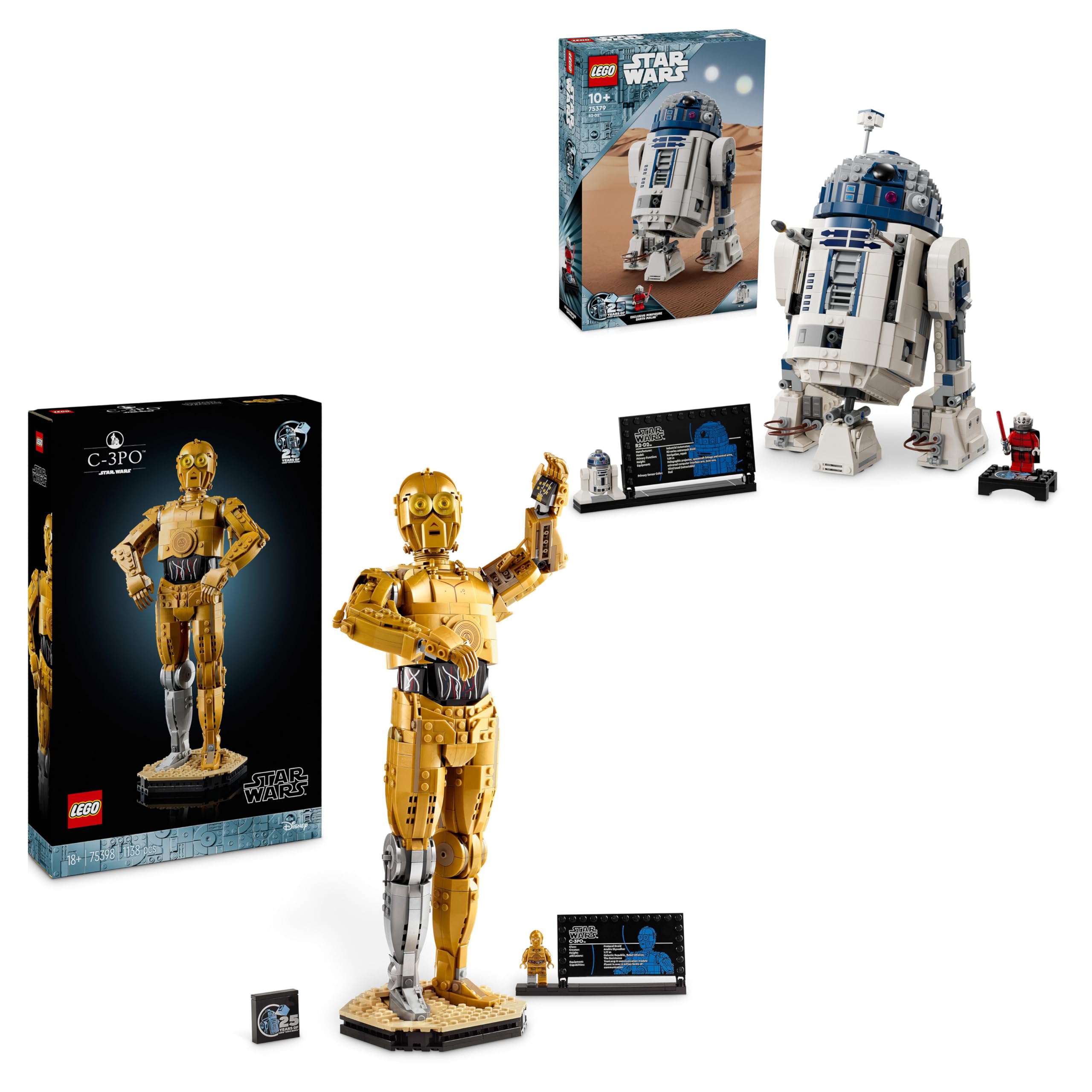 بسته نرم افزاری LEGO Star Wars Droid - شامل ست های C-3PO (75398) و R2-D2 (75379) با فیگور - مجموعه های نمایشگر - هدیه تولد برای طرفداران