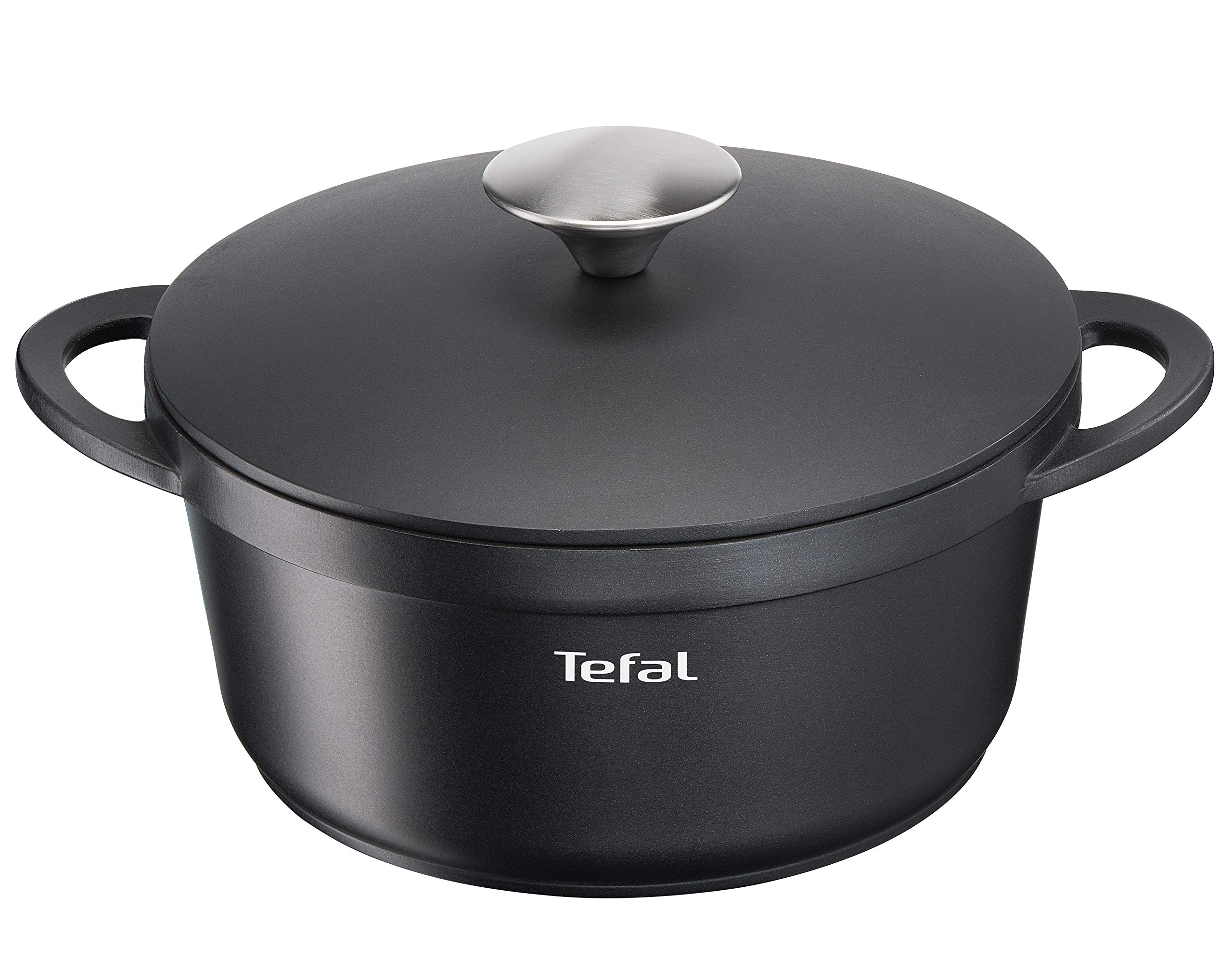 TEFAL TRATTORIA کاسرول القایی 20 سانتی قابلمه آلومینیومی ریخته گری، سرخ کن درب دار، روکش نچسب، حفظ حرارت عالی، مناسب برای انواع اجاق گاز، قابلمه، مشکی، E21844 Single POT 20CM