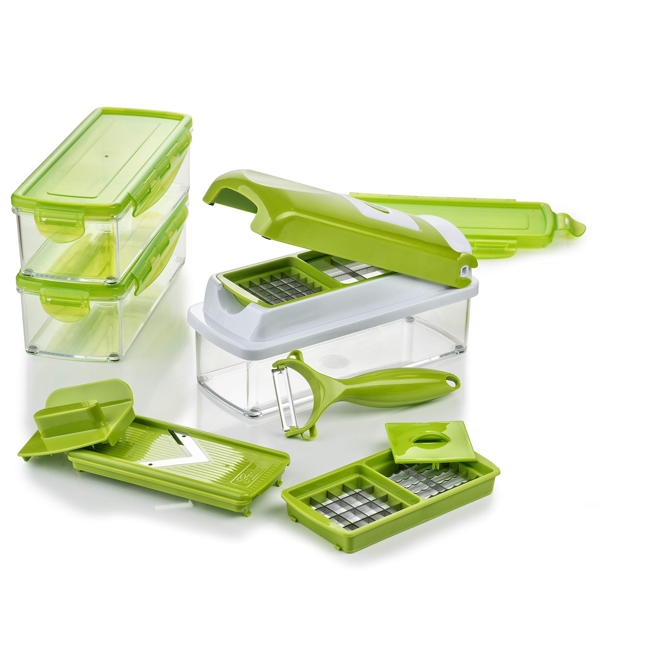 Genius Nicer Dicer Smart | 13 قسمت | سبزی خرد کن | پیاز خرد کن | برش / برش / برش / چسباندن / پوست کندن / ذخیره سازی | ماندولین | چند کاتر | سبزیجات خرد کن | میوه گیر | جدید، 22.2 x 10 x 8.1999999999999993 سانتی متر