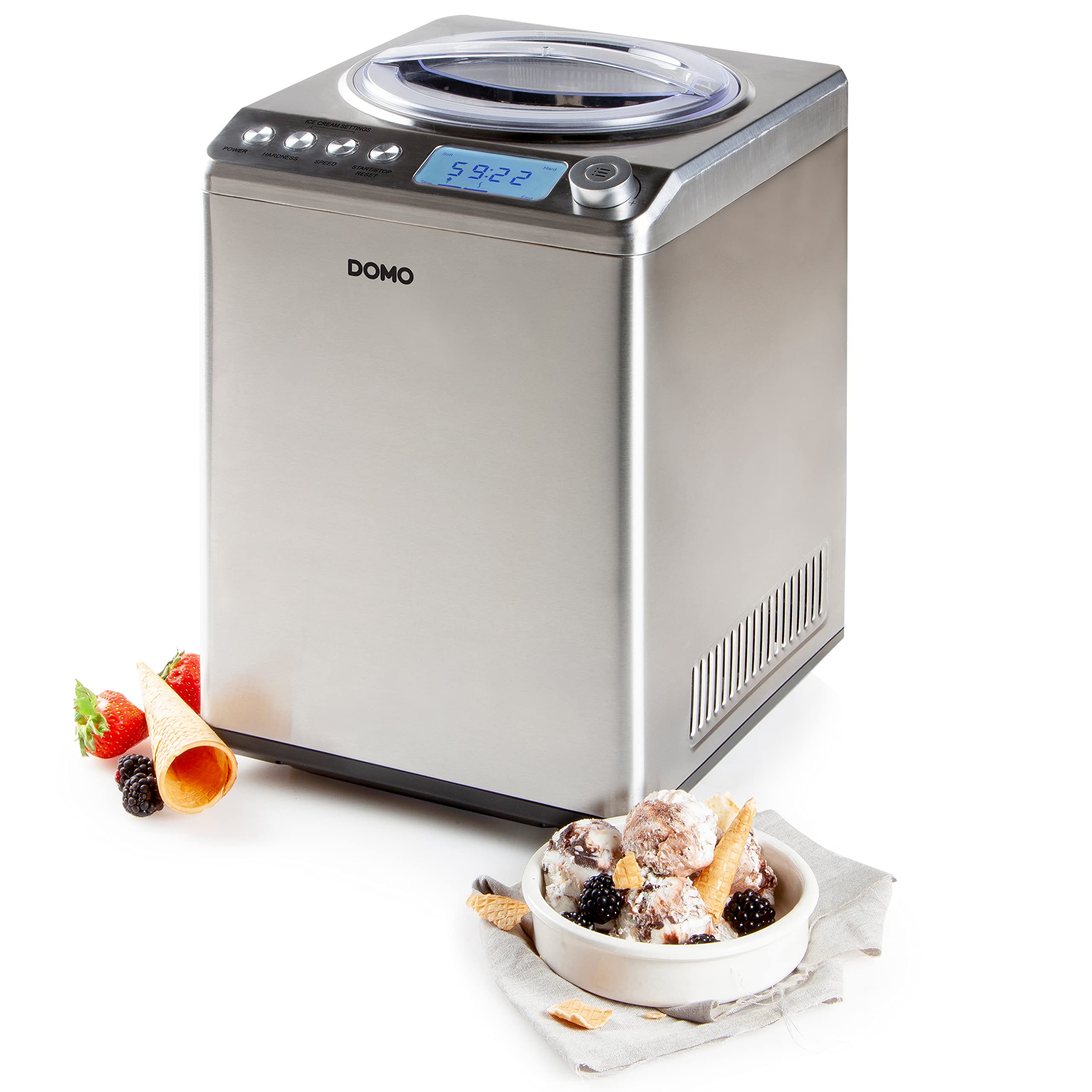 بستنی ساز DOMO DO9232I با کمپرسور 'PRO' - 3 برنامه - بستنی ساز جمع و جور - 2.5 لیتر - استیل ضد زنگ