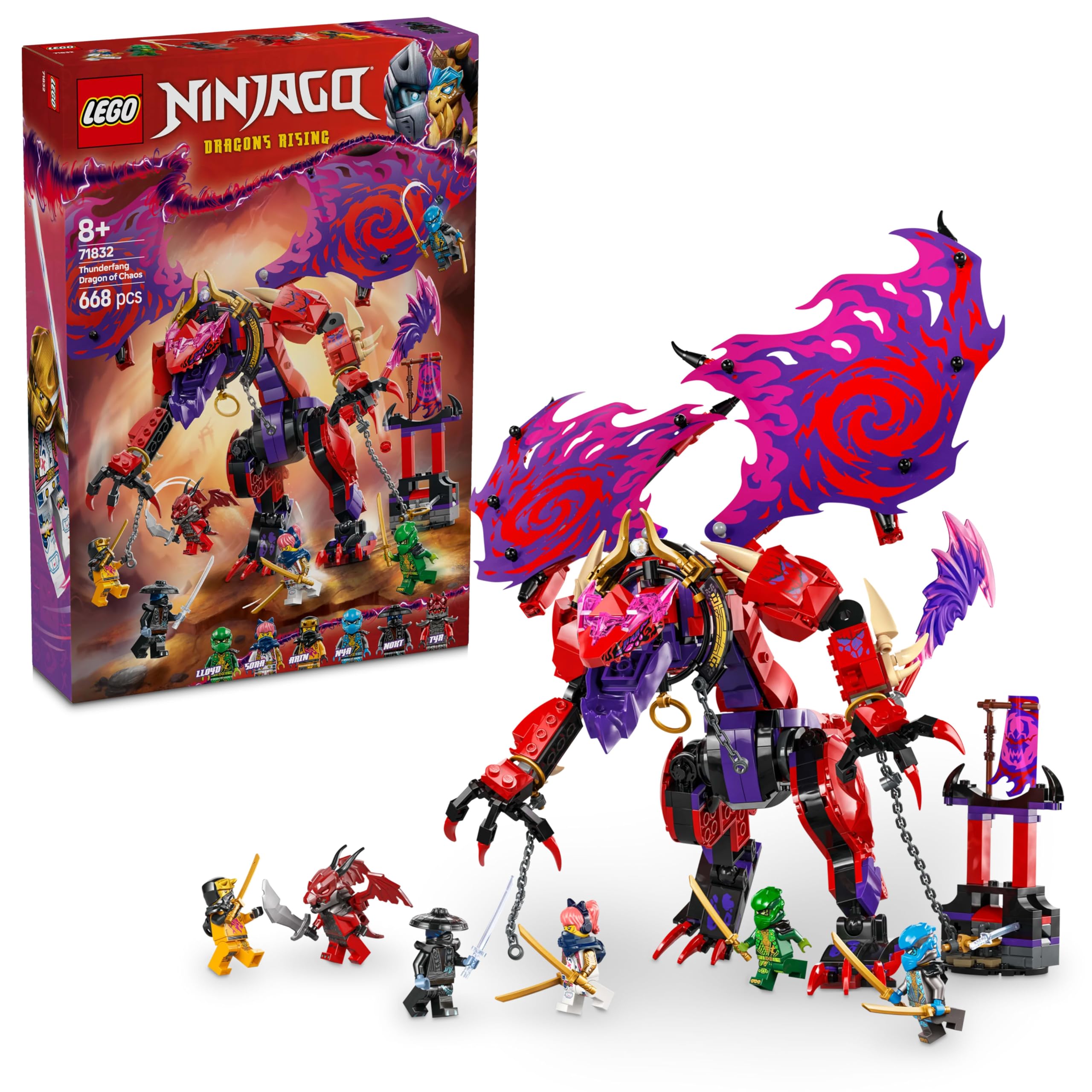 LEGO NINJAGO Chaos Dragon Thunderfang - اسباب بازی با 6 مینی فیگور نینجا - مجموعه ساختمانی نقش آفرینی برای پسران و دختران 8 سال به بالا - هدایایی برای طرفداران مجموعه تلویزیونی Rise of the Dragons 71832