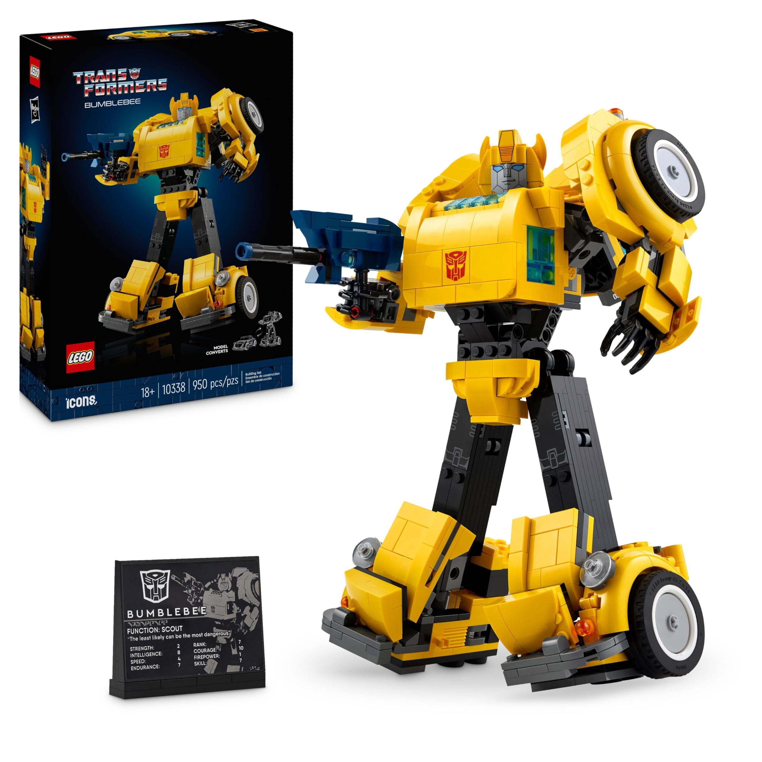 LEGO Icons Transformers Bumblebee، ربات کلکسیونی اکشن فیگور برای بزرگسالان، مجموعه ساخت فیلم برای طرفداران داستان های علمی تخیلی، بازسازی به ماشین، اسباب بازی ماجراجویی 10338