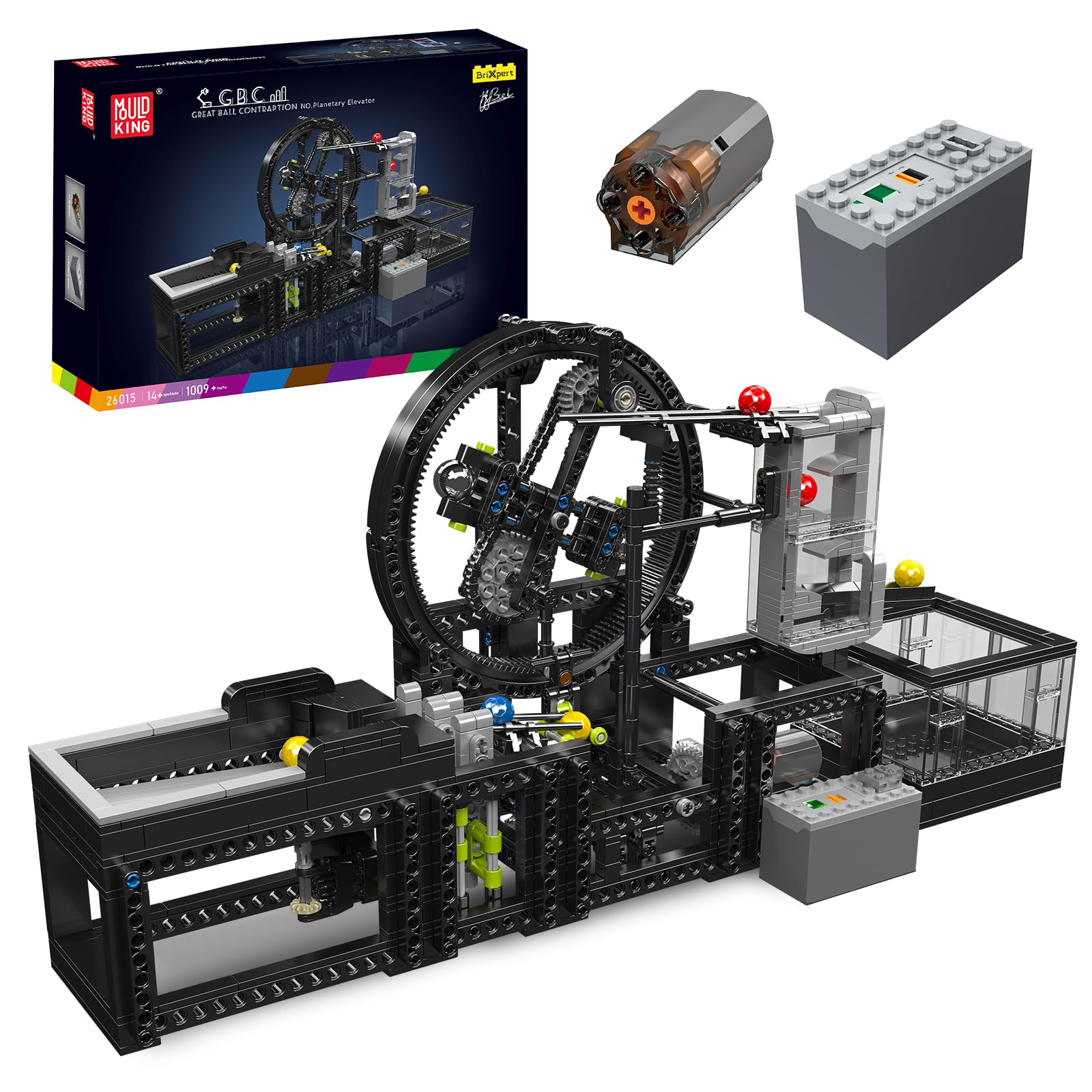 Mold King 26015 MOC Technic GBC Great Ball Contraption: دستگاه توپ بزرگ با مکانیزم خطی از طریق چرخ دنده سیاره ای 2026 میز بالابر قطعات با کیت بلوک های ساختمانی عملکرد قدرت