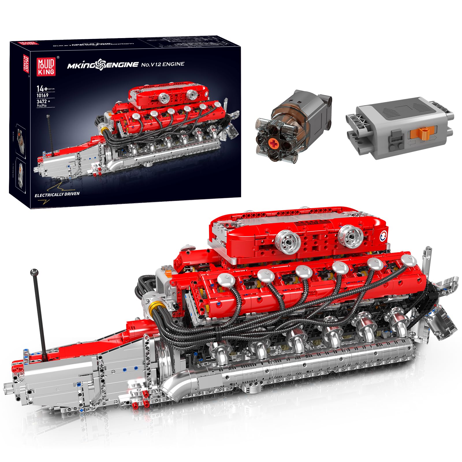 اسباب‌بازی بلوک‌های ساختمانی موتور موتور الکتریکی Mold King 10169 Technic V12، 3472 قطعه APP موتور الکتریکی درایو بلوک‌های بست ساخت کیت اسباب‌بازی هدیه برای بزرگسالان و پسران 8 سال به بالا