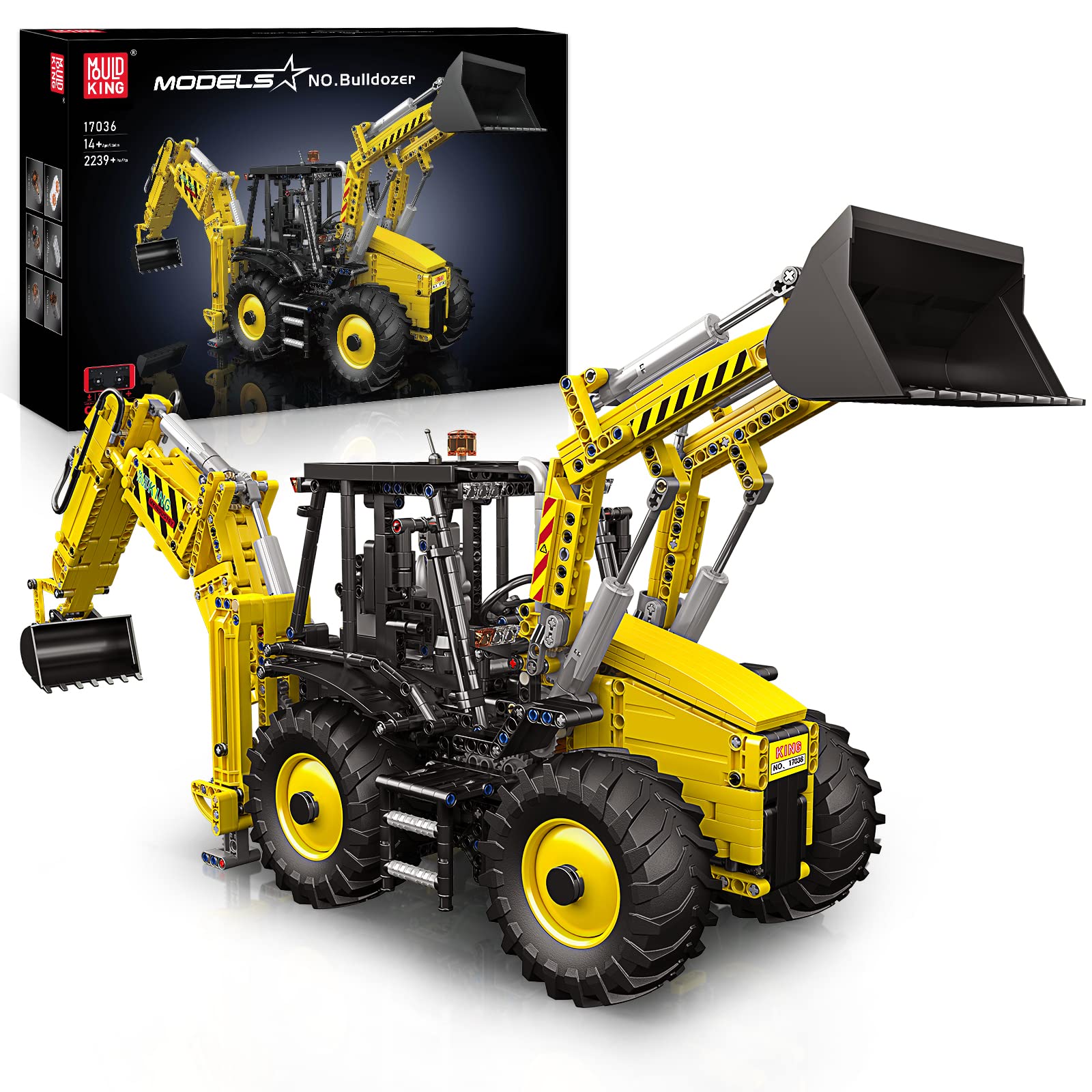 بلوک های ساختمانی بکهو لودر Mold King 17036 Technic مدل 2239 عددی بکهو لودر ست مونتاژ بلوک های در هم تنیده بیل مکانیکی بزرگ با ریموت کنترل و 8 موتور