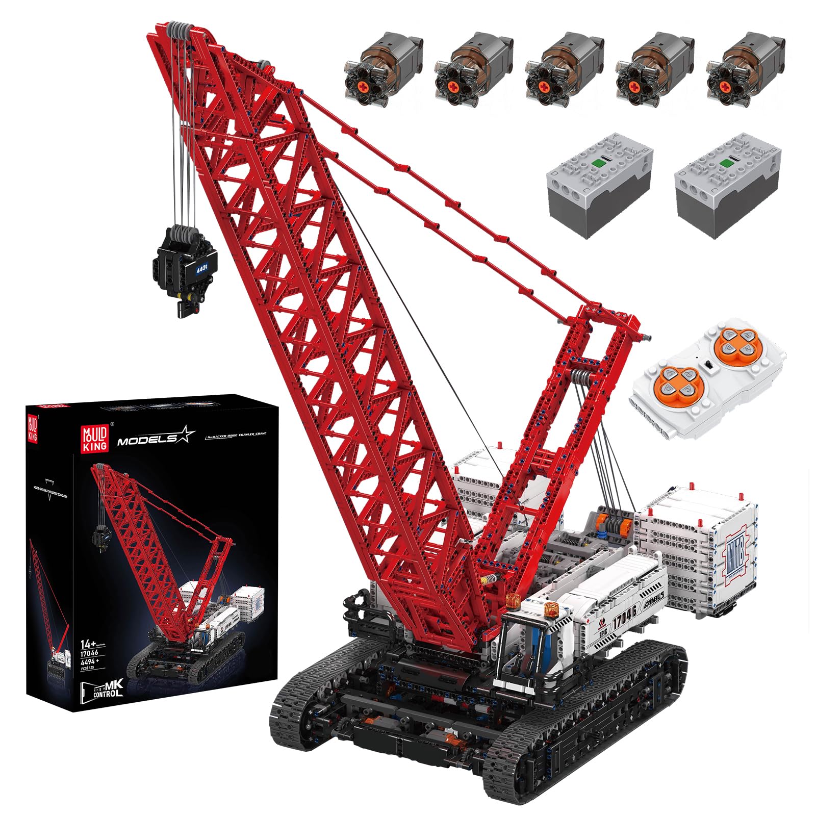 Mold King 17046 Technic Manitowoc Chain Crane MOC Crawler Crane Truck Crene با 5 موتور، 4494 قطعه، APP فناوری کنترل از راه دور 16000 جرثقیل توری بوم زنجیره ای کیت آجر درهم تنیده