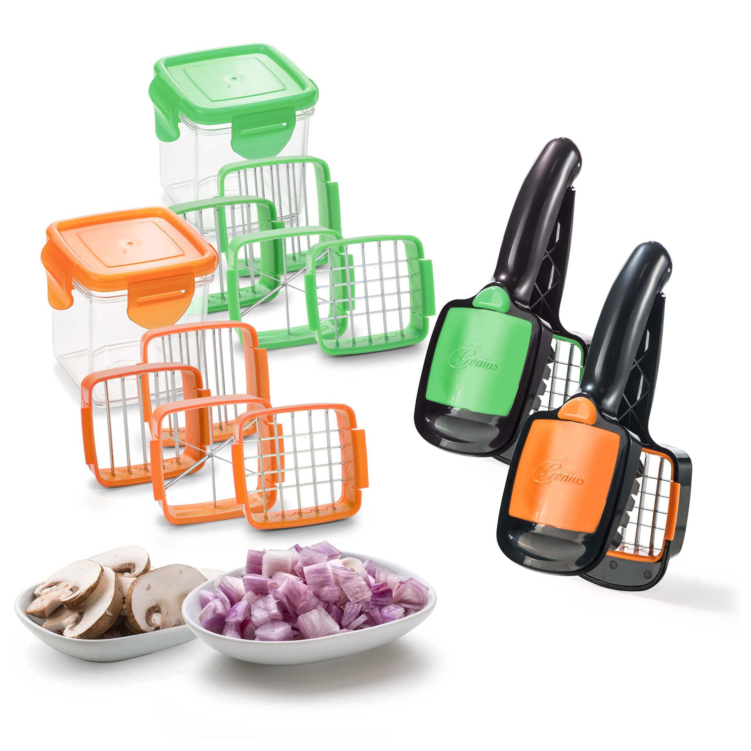 Genius Nicer Dicer Quick، فولاد ضد زنگ، پلاستیک، سبز و نارنجی، 7 قطعه
