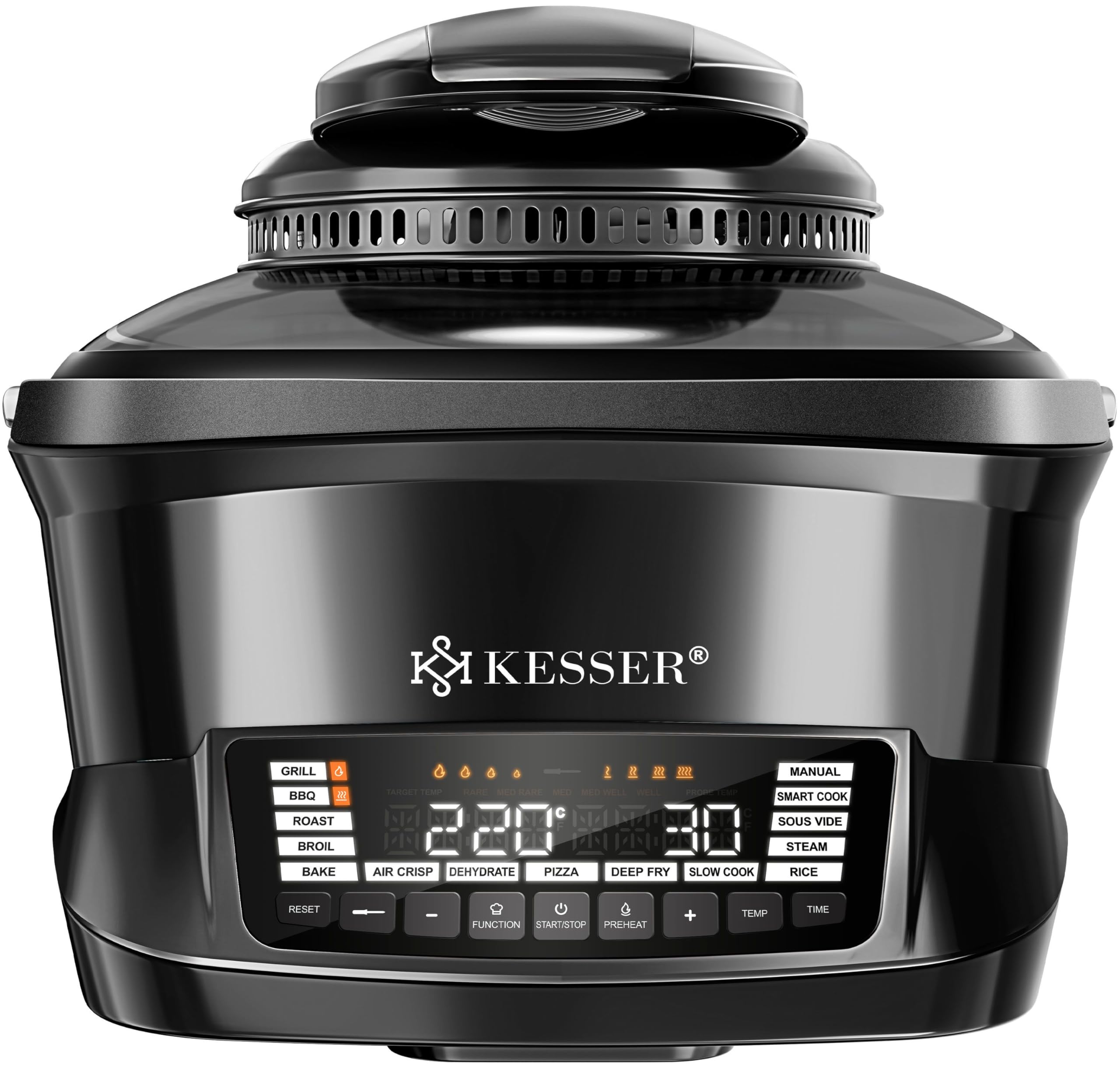 پلوپز چندکاره KESSER® با سرخ کن هوای گرم ۸ لیتری و ۱۶ برنامه - لوازم آشپزخانه - کباب کردن، پخت، آب‌پز کردن، بخارپز کردن - عملکرد پیش گرم کردن و گرم نگه داشتن - پلوپز زودپز - پلوپز آرام پز، ماست ساز مشکی