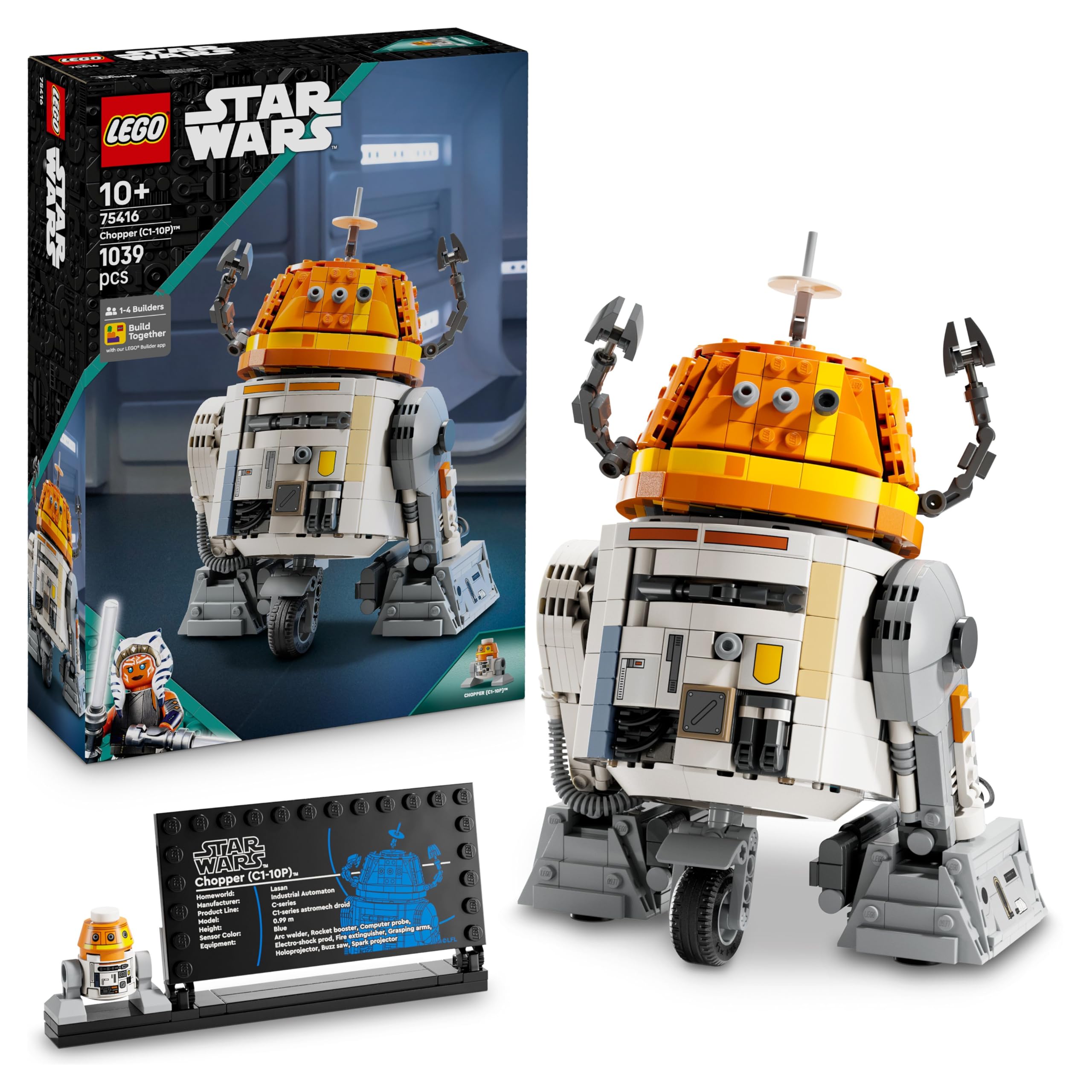 شکل LEGO Star Wars 75416 Ahsoka Astromech Droid Chopper (C1-10P) - اسباب بازی با سر متحرک، بازوهای متحرک و چرخ مرکزی - هدیه برای طرفداران Ahsoka، پسران و دختران 10 سال به بالا