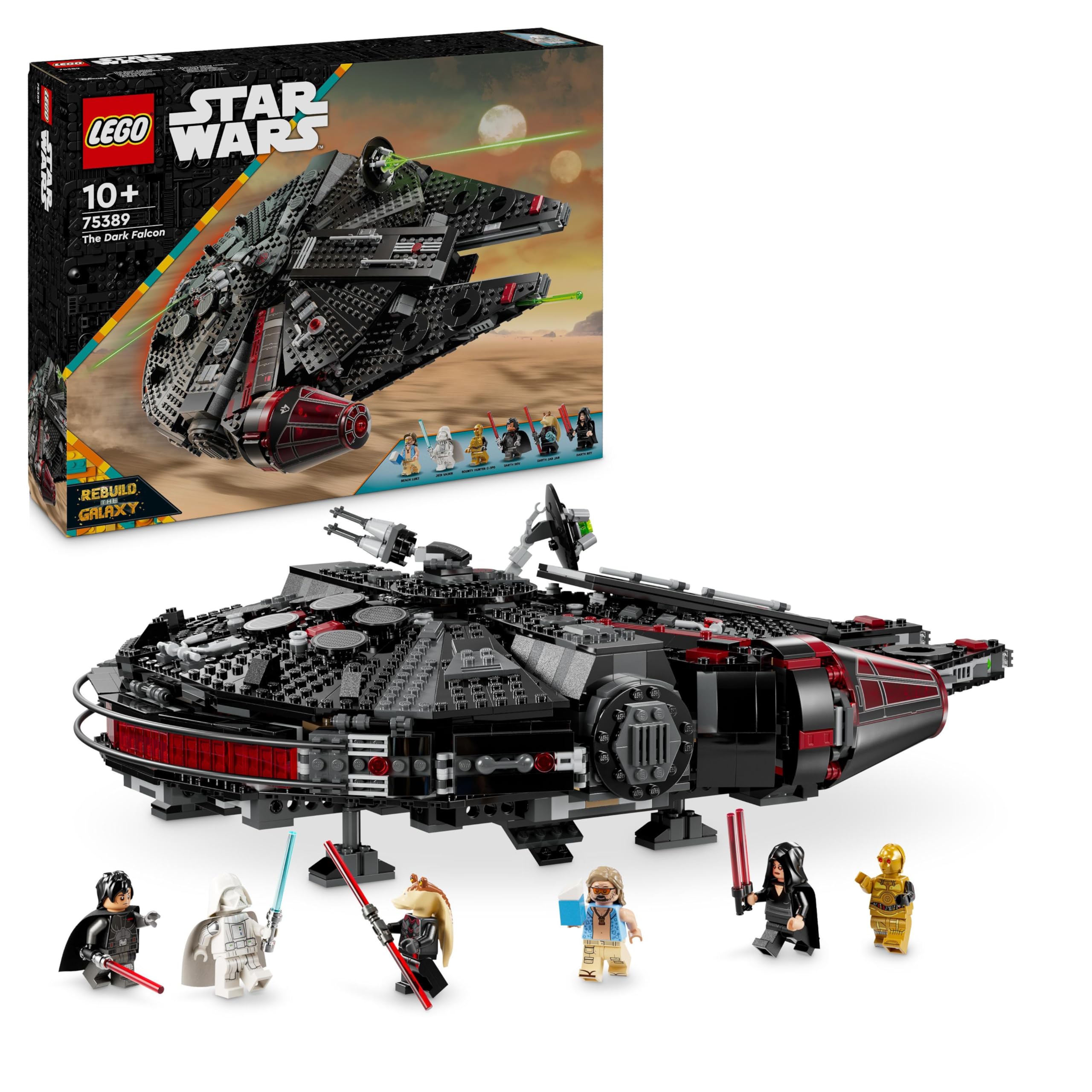 LEGO Star Wars Dark Millennium Falcon، ست کشتی ستاره ای، اسباب بازی ساختمانی برای کودکان، هدیه تولد برای پسران، دختران و طرفداران، اسباب بازی ماجراجویی 75389