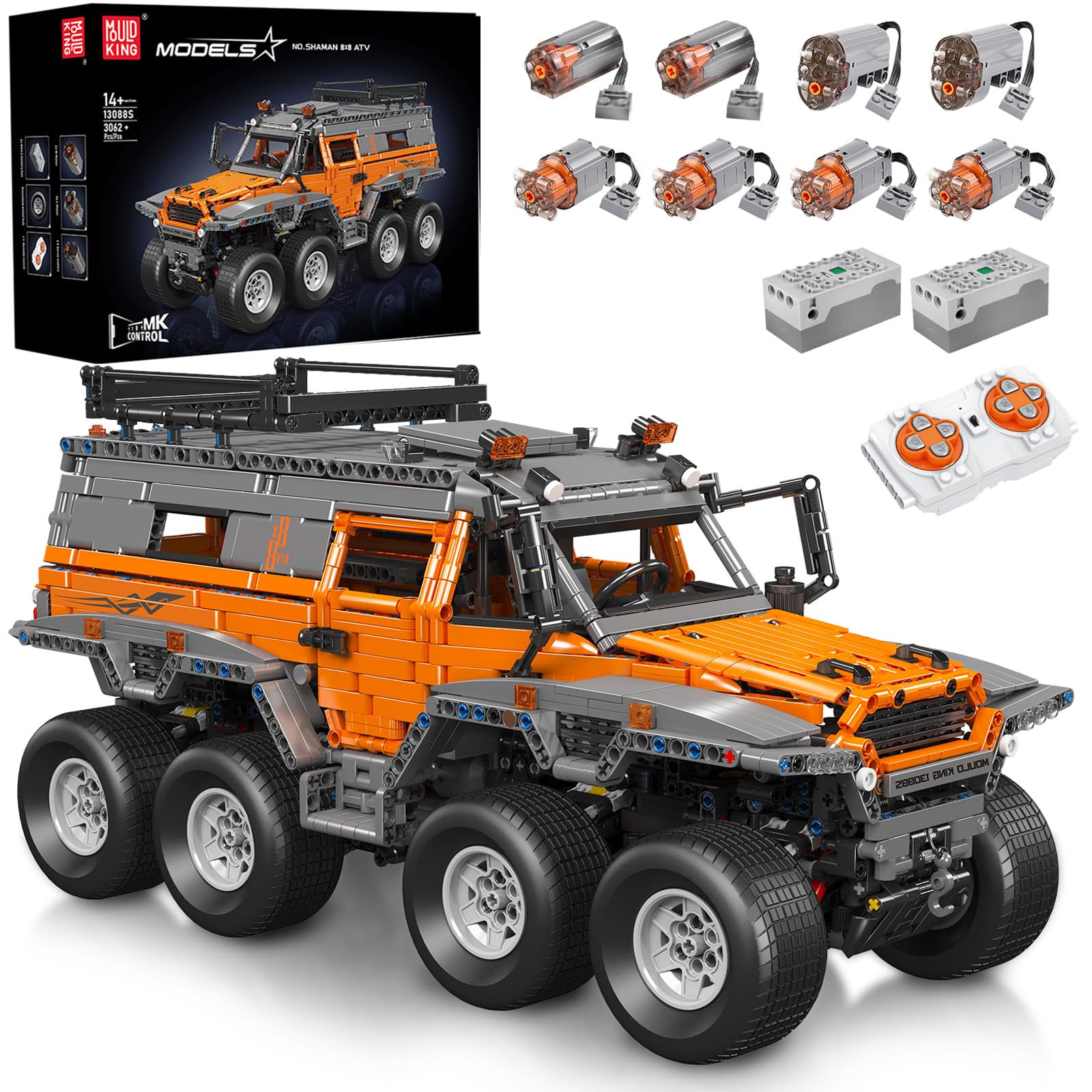 Mold King 13088 MOC Technic Large Avtoros Shaman 8×8 خودروی آفرود کنترل از راه دور SVU با کنترل از راه دور بلوک های ساختمانی خودرو کیت فناوری کیت APP کیت (3062+ قطعه)