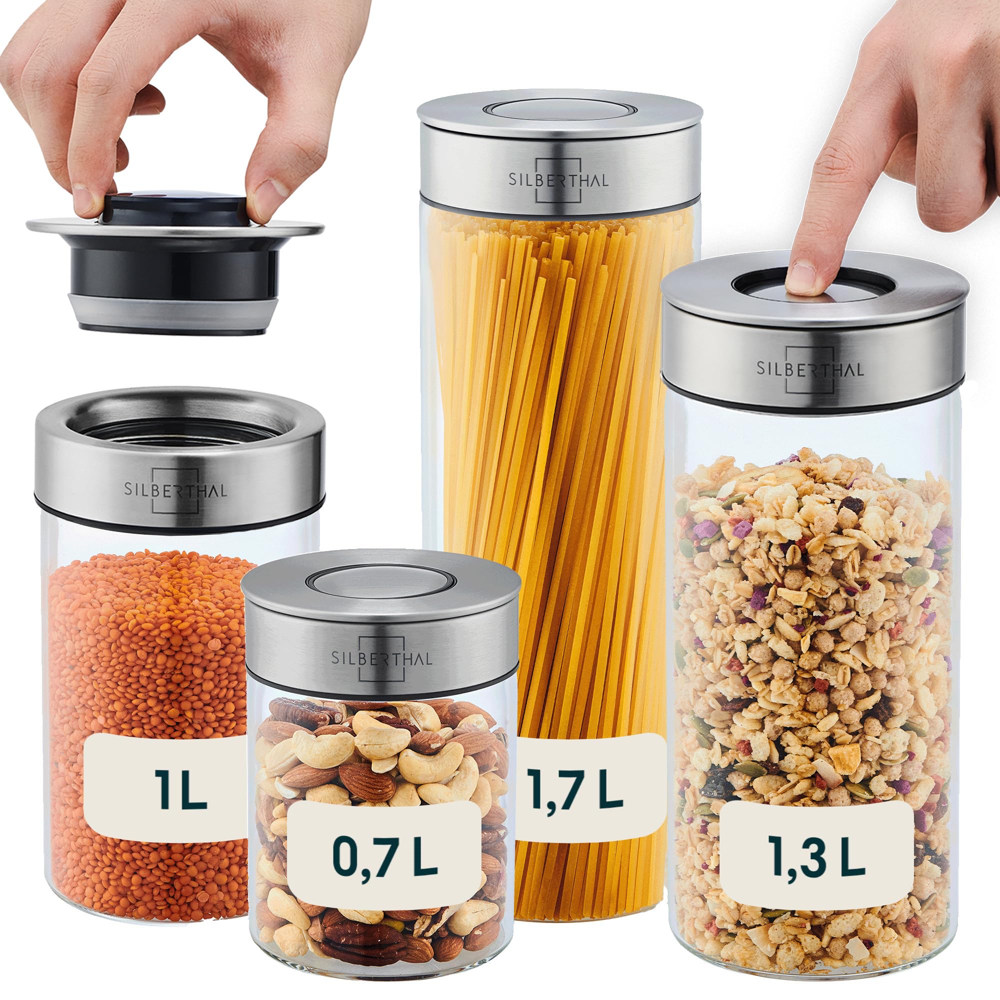مجموعه ظروف نگهداری سیلبرتال آلمان با درب - 4 ظرف نگهداری ضد بید برای نگهداری در آشپزخانه به صورت دربسته و ضد نشت (مجموعه 4 تکه)