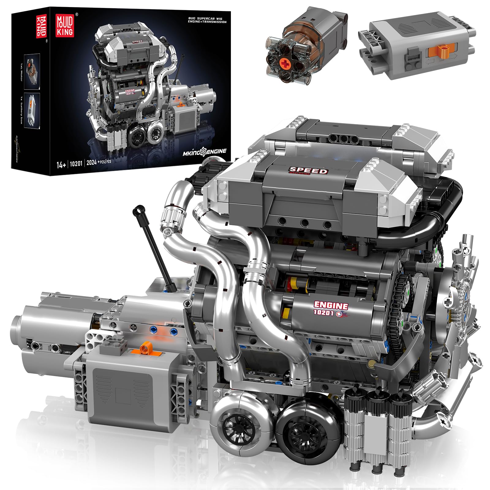 بلوک های ساختمانی موتور Mold King 10201 Technic W16، اسباب بازی مدل موتور MOC W16 برای نمایش، پروژه ساخت موتور خودرو STEM برای بزرگسالان (2024 PCS)