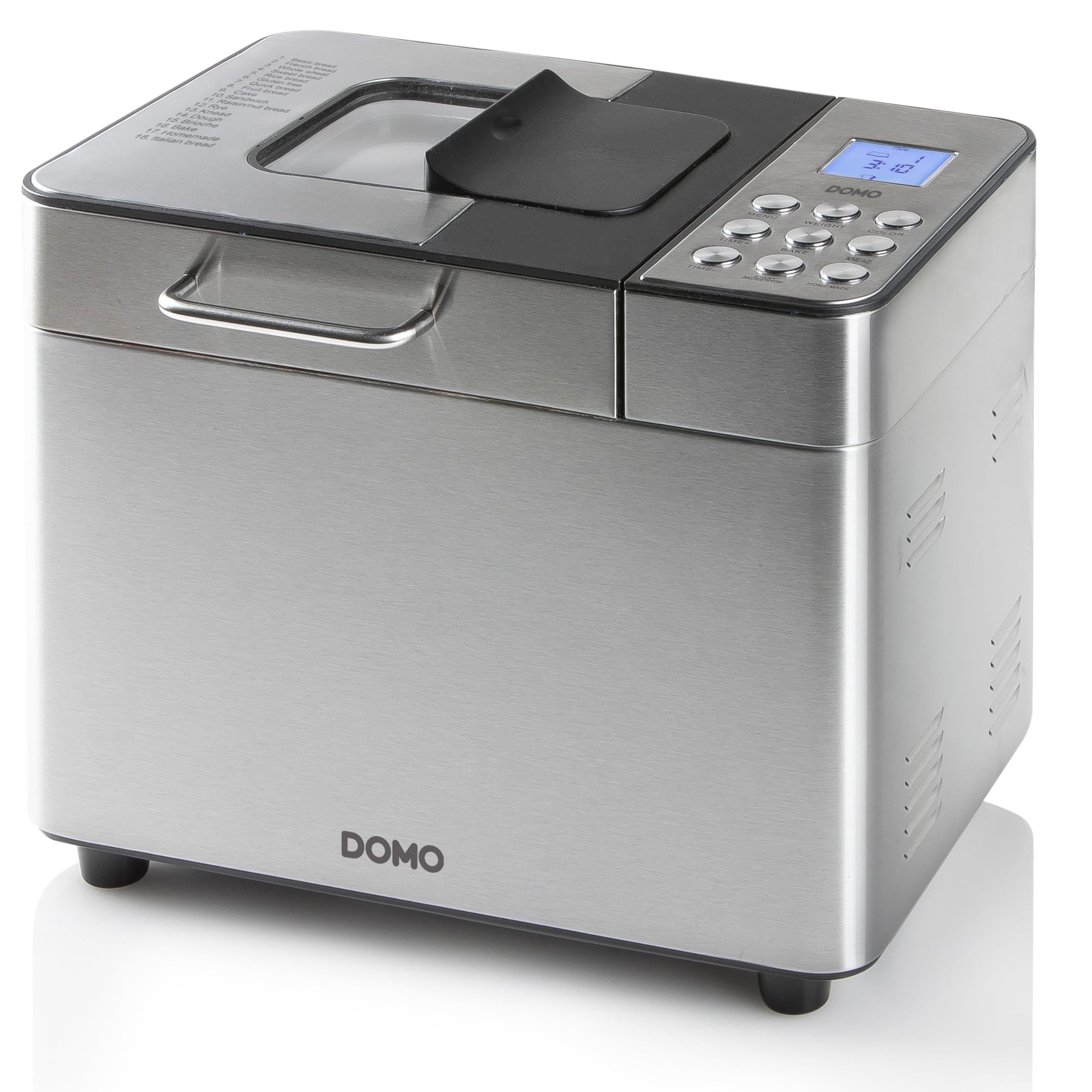 دستگاه نان‌پزی DOMO B3971، 500-750-1000 گرم، 18 برنامه - شامل دیسپنسر و برنامه بدون گلوتن، جنس استیل ضد زنگ