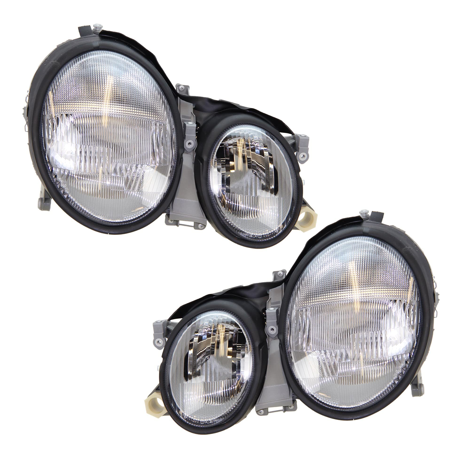 BESTPRICE دو چراغ اصلی جلو چپ + راست H7، سازگار با MERCEDES-BENZ CLK (C208)، CLK Cabriolet (A208)