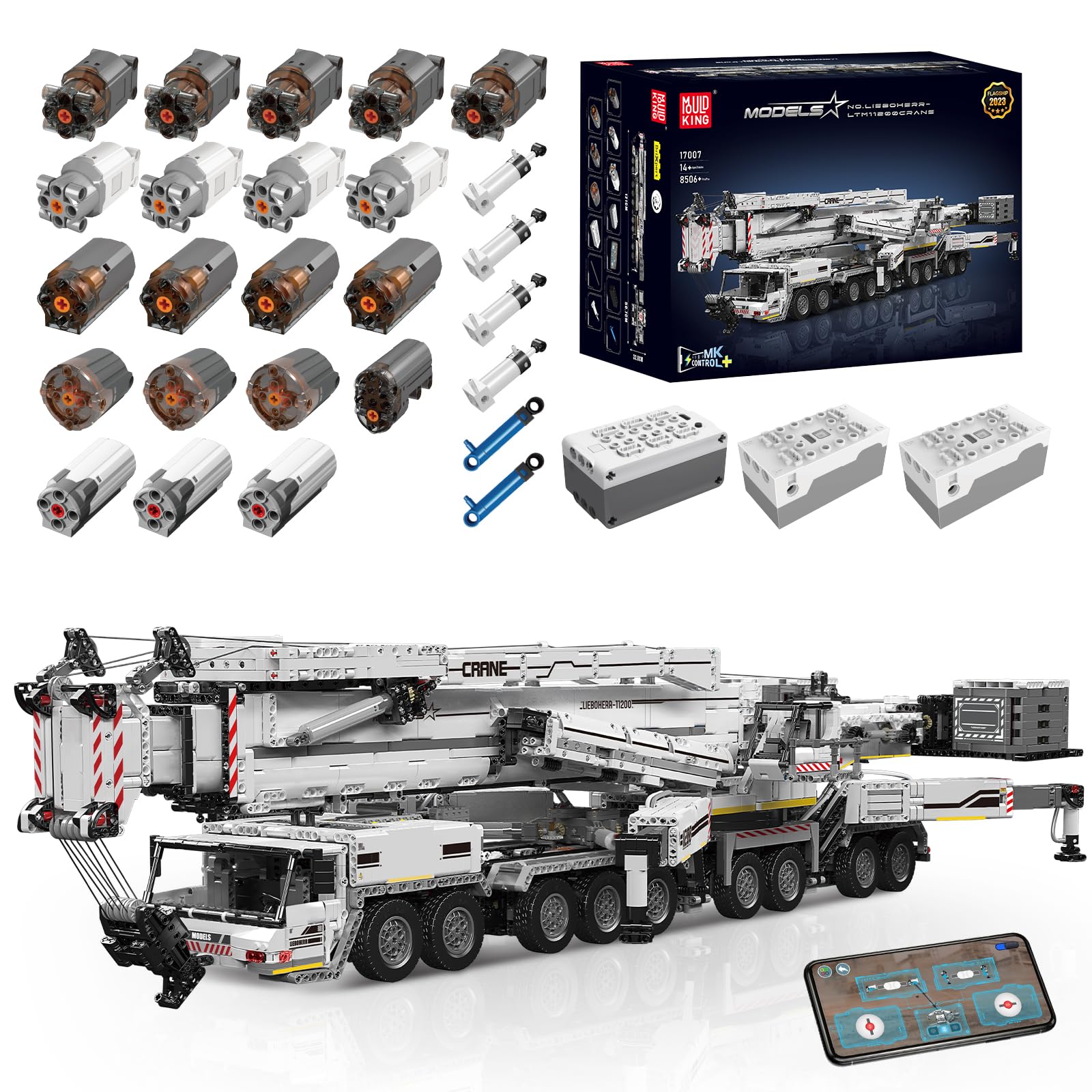 بلوک های ساختمانی جرثقیل تکنیکی Mold King مدل 8506 قطعه خودرو ساخت و ساز جرثقیل کامیونی با کنترل از راه دور به عنوان اسباب بازی و هدیه، کیت ساخت کامیون جرثقیل برای بزرگسالان و نوجوانان (14 سال به بالا)