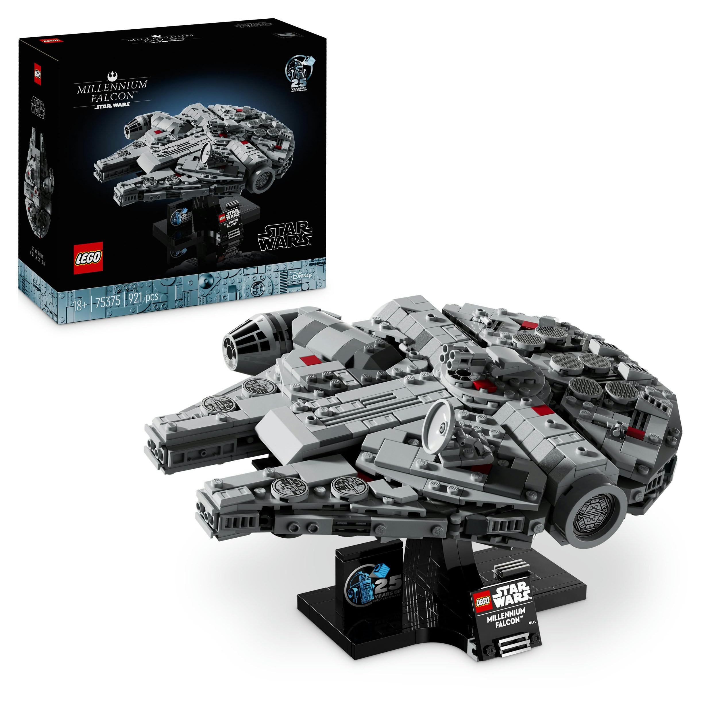 LEGO Star Wars Millennium Falcon، مجموعه بیست و پنجمین سالگرد برای بزرگسالان، کشتی فضایی قابل ساخت، کلکسیونی از "A New Hope"، کیت مدل سفینه فضایی، هدیه برای مردان، زنان 75375