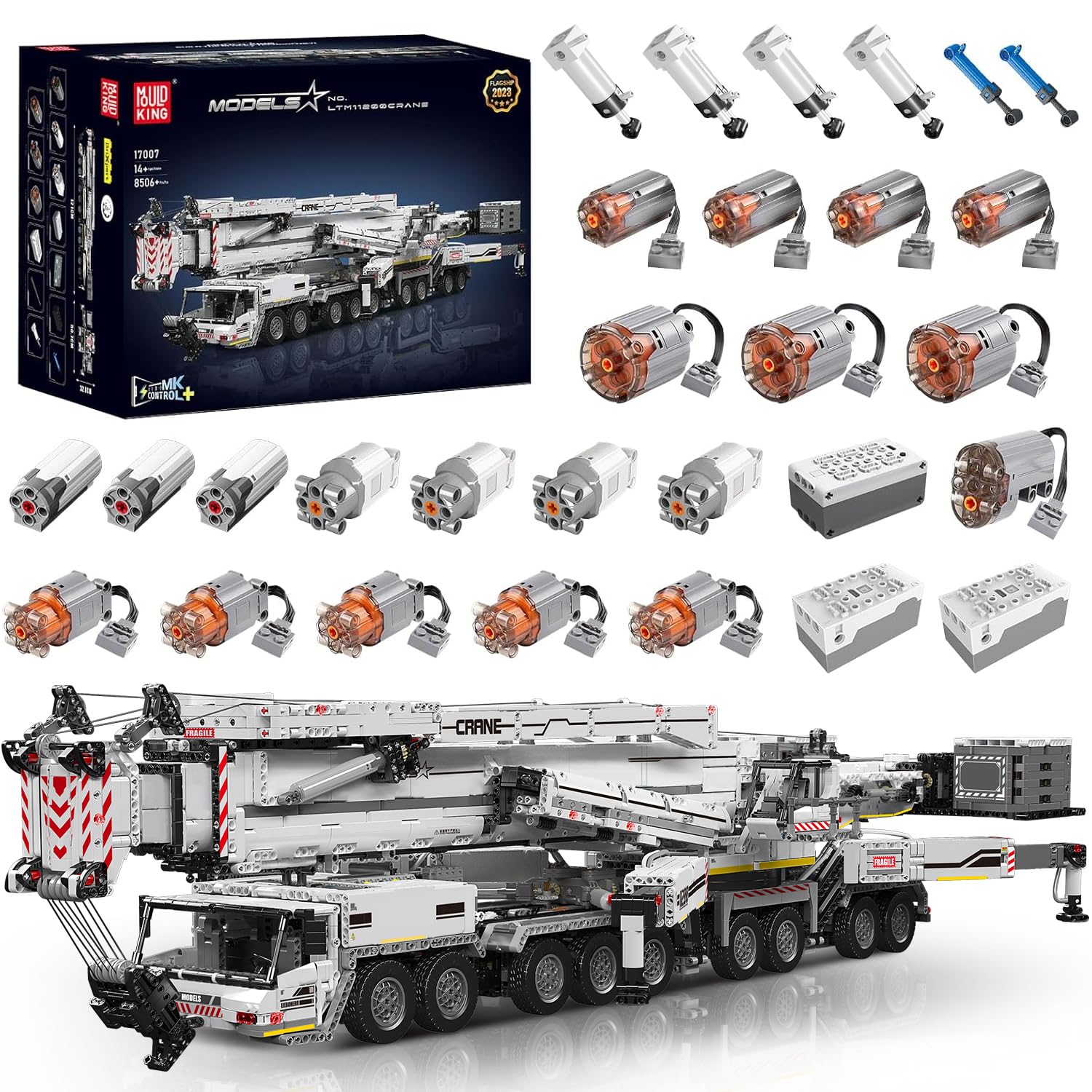 جرثقیل خزنده Mold King 17007 Technic Liebherr LTM 11200 160 سانتی متر با 20 موتور، مدل جرثقیل کنترل از راه دور با برنامه، کیت آجر در هم تنیده کامیون موبایل فناوری، سنین 8 سال به بالا