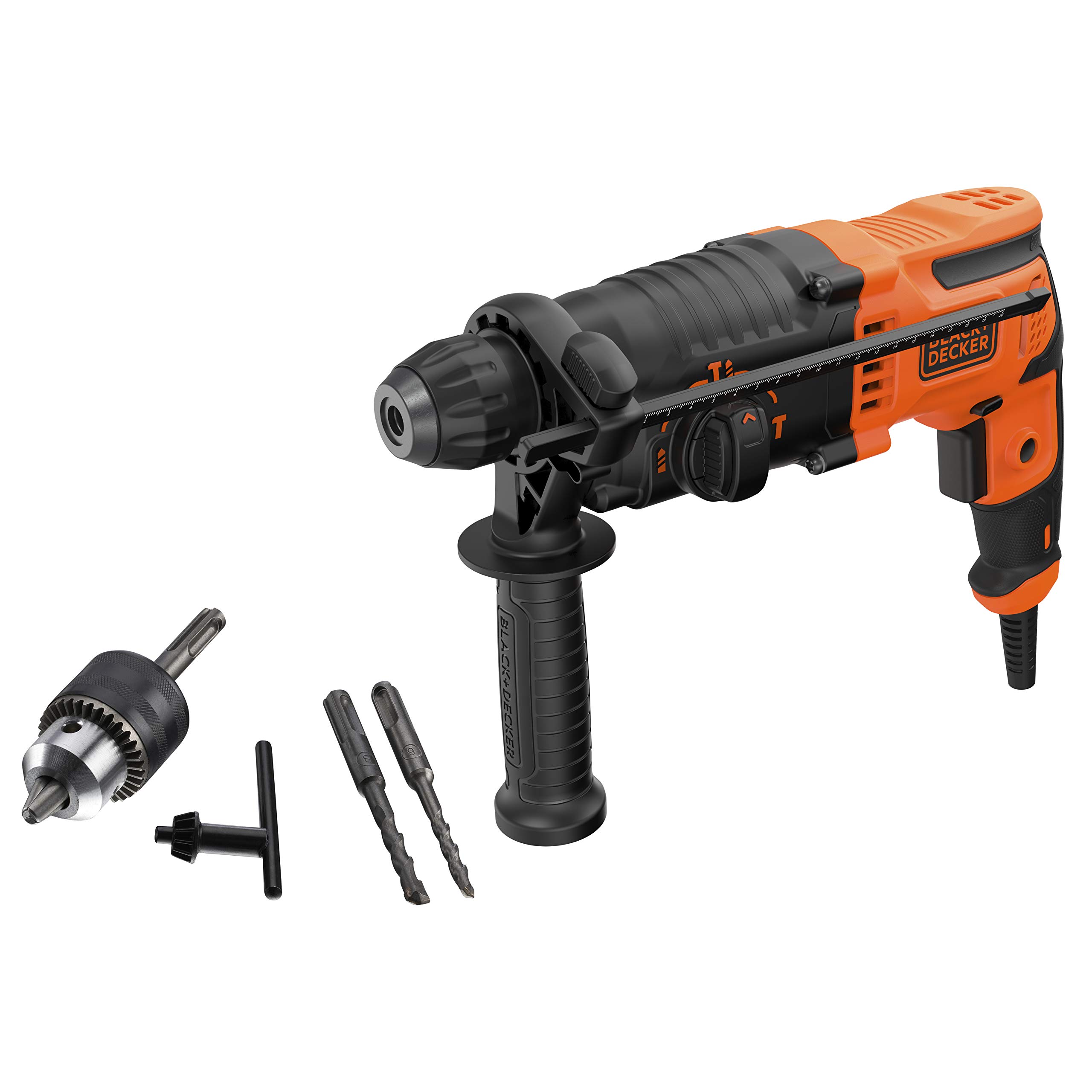 چکش ترکیبی Black+Decker SDS-plus BEHS01 (650 وات، 1.4 ژول، برای سوراخ کاری موثر، سوراخ کاری ضربه ای، و اسکنه کاری سبک، شامل 2 مته SDS-plus، چاک کلیددار و آداپتور)