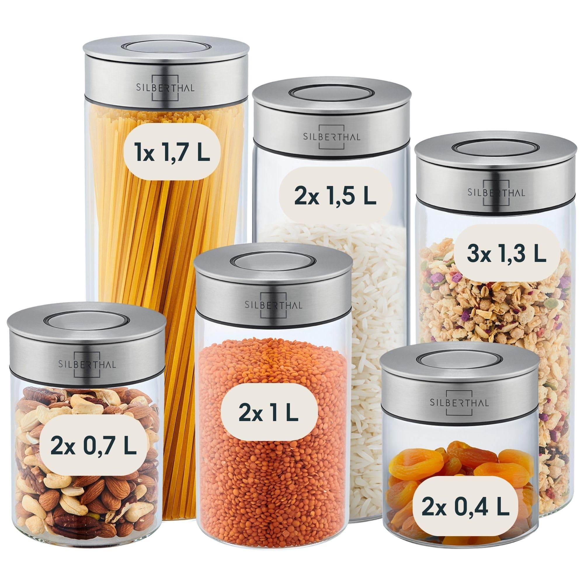 شیشه‌های نگهداری سیلبرتال آلمان با درب، مجموعه ۱۲ عددی - ظروف نگهداری ضد بید برای نگهداری در آشپزخانه دربسته و ضد نشت