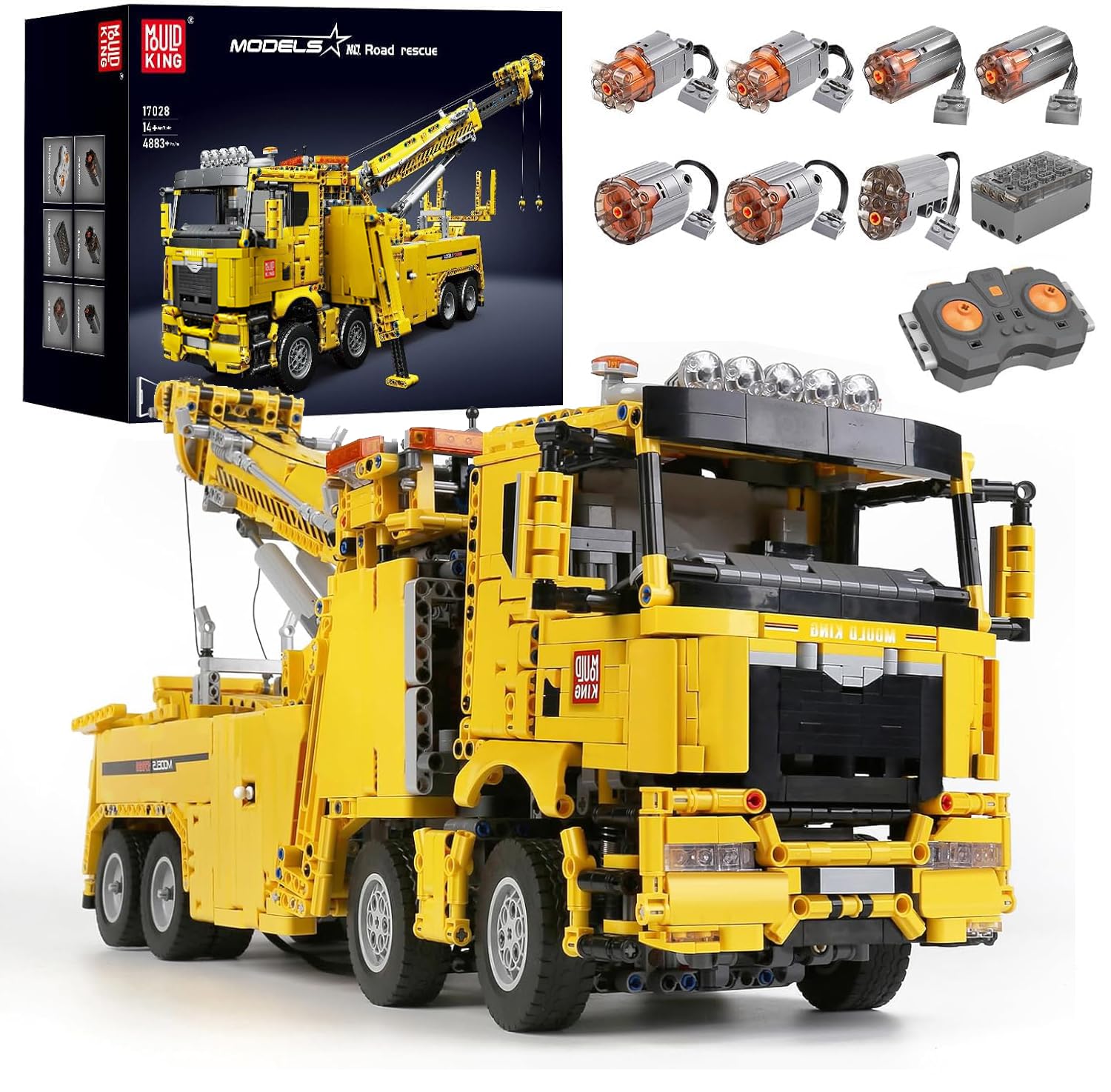 Mold King 17028 Tow Truck نسخه دینامیک Construction Truck Model Blocks, 4833 PCS Truck Fire Engine Truck Crene Truck with 7 Motor Construction Kit سازگار با Technic Truck MKII