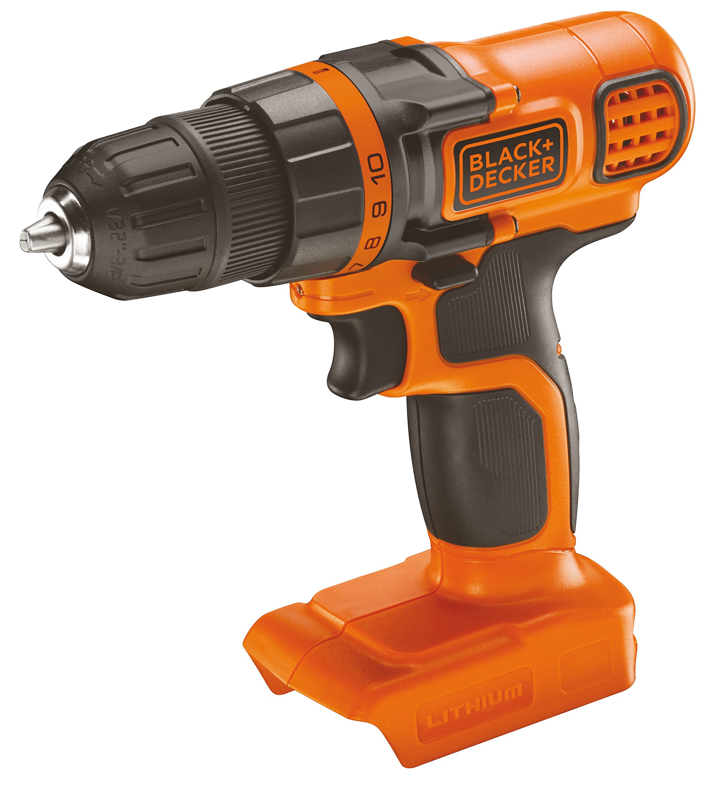 دریل/درایور شارژی BLACK+DECKER، 18 ولت، گشتاور 28 نیوتن متر، 10 سطح گشتاور، طراحی جمع و جور، بدون باتری و شارژر، BDCDD18N-XJ