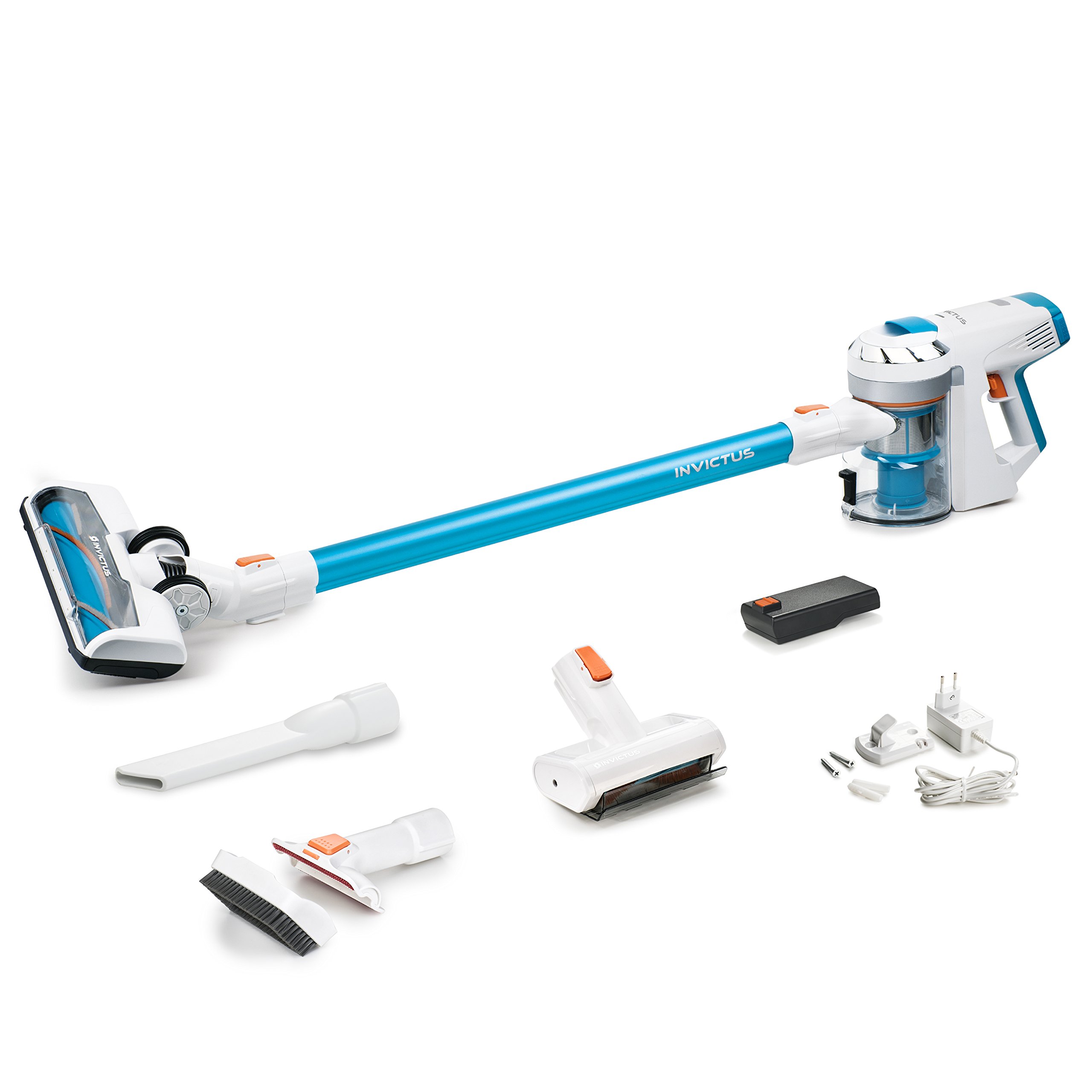 جارو شارژی Genius Invictus X7 از جمله. برس الکتریکی کوچک (14 قسمت) جاروبرقی 2 در 1 بدون کیسه/بدون سیم، 380 وات، چراغ های LED یکپارچه، باتری لیتیوم یونی، 123 x 22.5 x 26 سانتی متر، آبی
