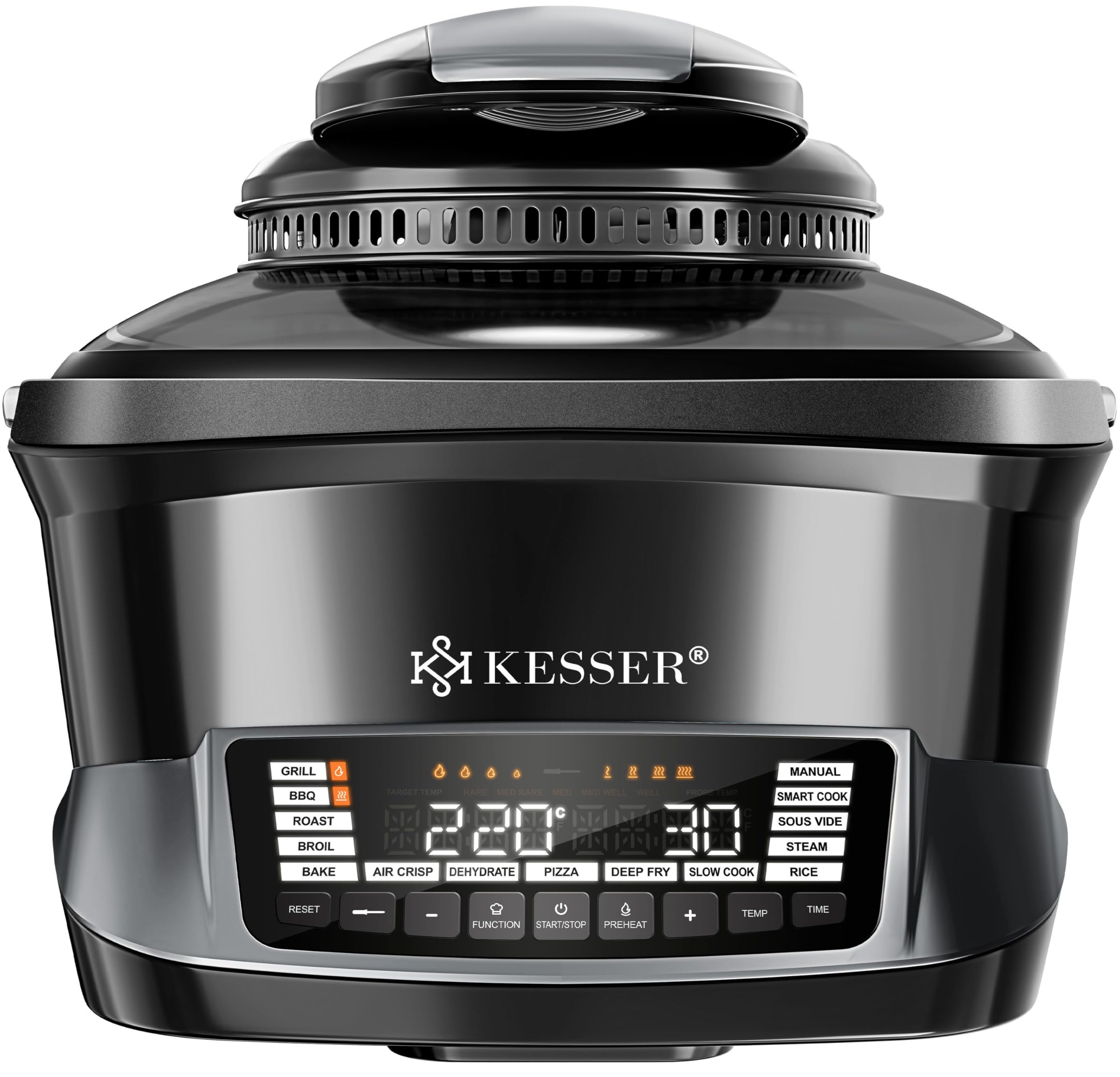 پلوپز چندکاره KESSER® با سرخ‌کن هوای داغ ۸ لیتری و ۱۶ برنامه - لوازم آشپزخانه - کباب کردن، پختن، آب‌پز کردن، بخارپز کردن - عملکرد پیش‌گرمایش و گرم نگه‌داشتن - پلوپز زودپز - آرام‌پز، ماست‌ساز - آنتراسیت