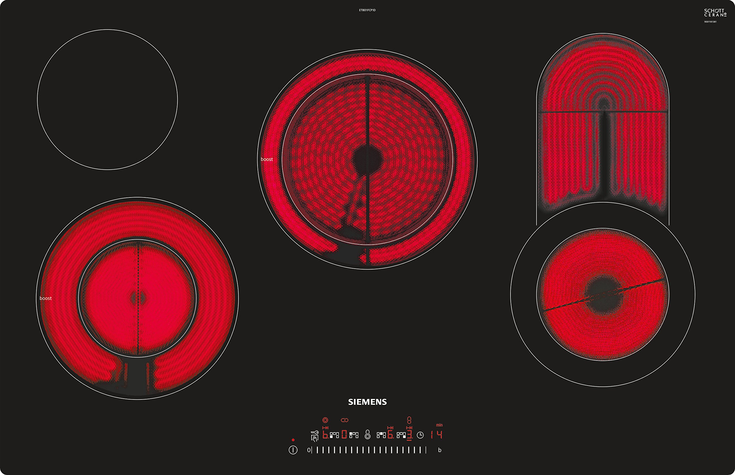 اجاق گاز برقی زیمنس ET801FCP1D iQ300 / 4 المنت حرارتی / 79.2 سانتی‌متر / کشویی لمسی / قفل کودک / شیشه و سرامیک مشکی
