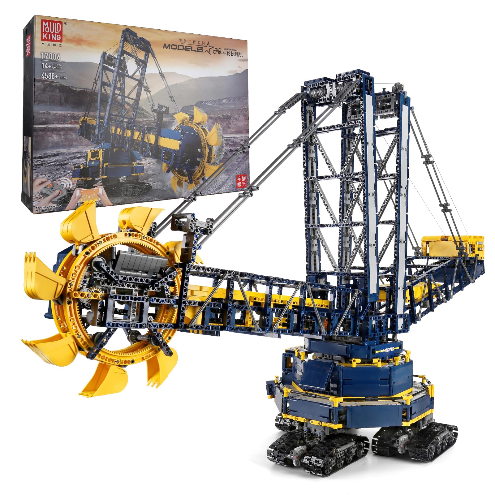 کیت ساخت و ساز بیل مکانیکی چرخدار سطلی تکنیک مدل King 17006، ست اسباب بازی مونتاژ بیل مکانیکی با کنترل از راه دور و APP با 6 موتور و مجموعه ساختمانی (4588 قطعه)