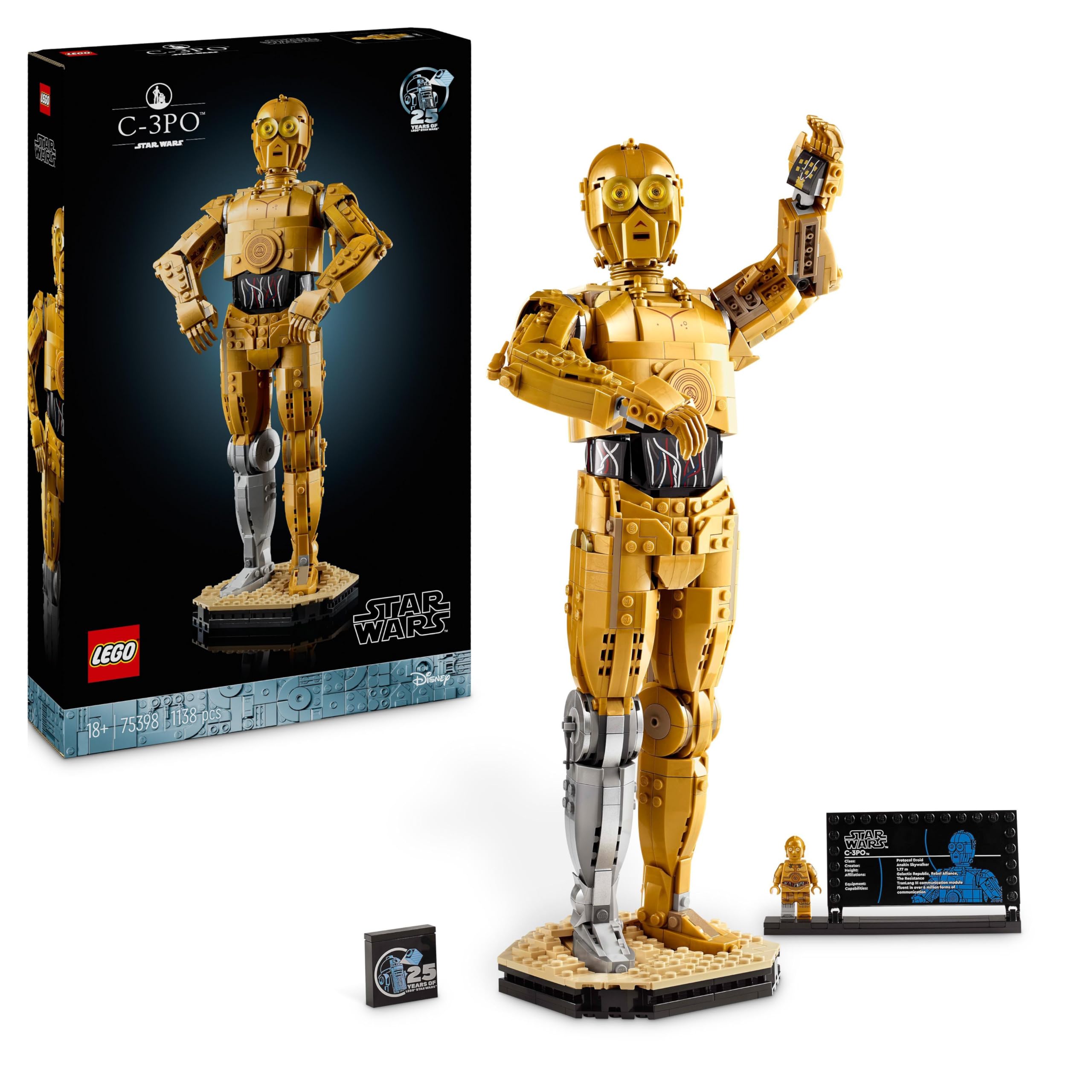 LEGO Star Wars C-3PO B، دروید قابل ساخت، مدل جمع آوری، ساخت و نمایش، ایده هدیه نوستالژیک برای بزرگسالان و طرفداران، کلکسیونی، مجموعه بازی فانتزی 75398