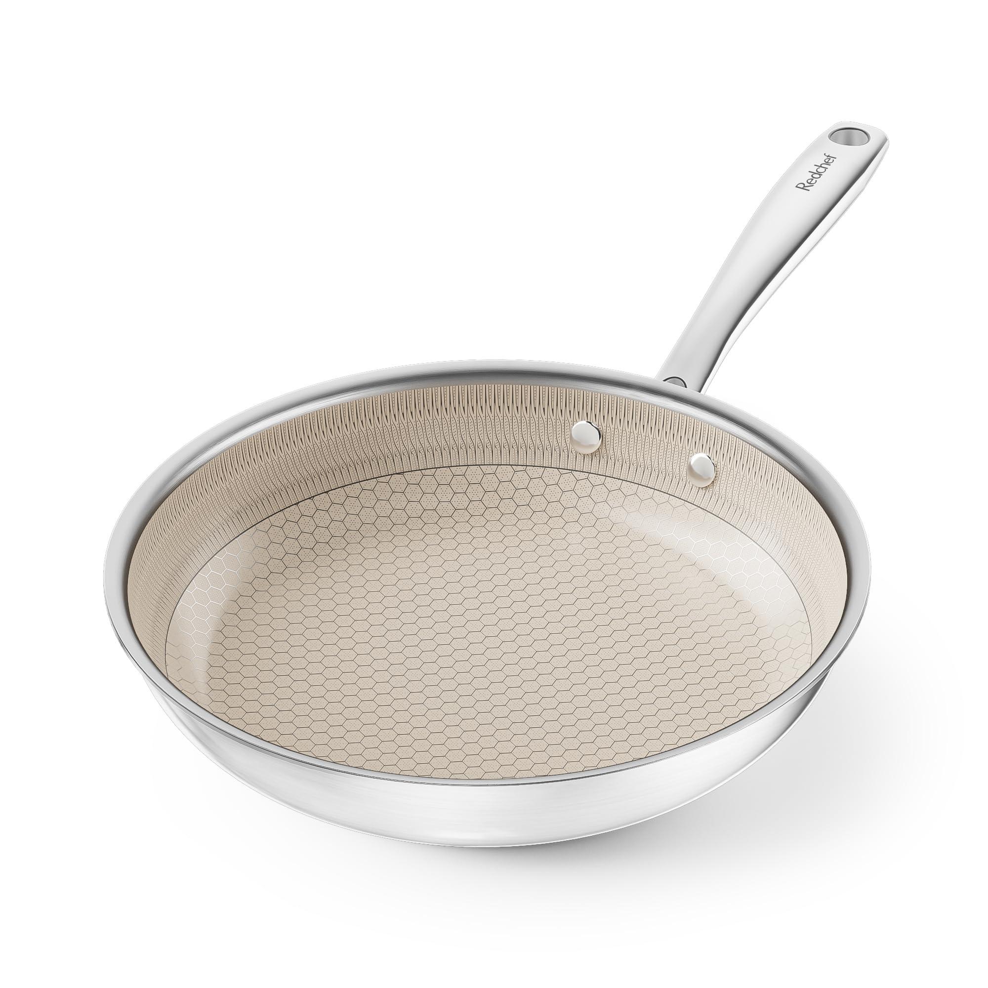 ماهیتابه لانه زنبوری Redchef 24 سانتی متری، تابه لانه زنبوری استیل ضد زنگ با ساختار ممتاز نچسب و مقاوم در برابر خش، بدون PTFE بدون PFAS بدون PFOA، تابه القایی با توزیع هوشمند حرارت برای همه انواع اجاق گاز