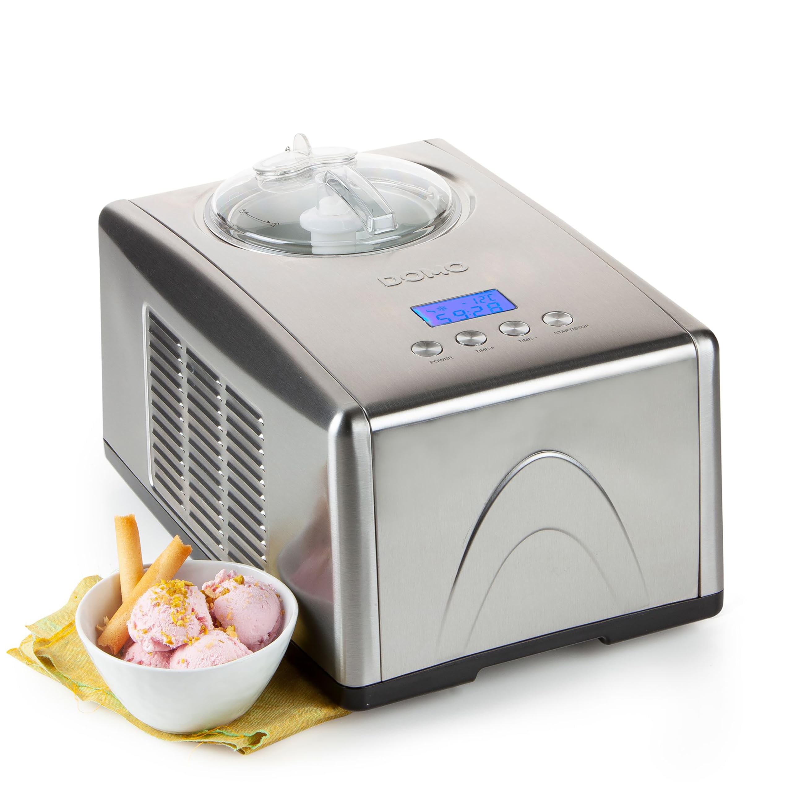 بستنی ساز DOMO DO9066I برای بستنی، ماست یخ زده، دستگاه بستنی ساز و بستنی نرم - با کمپرسور خود خنک کننده - 1.5 لیتر