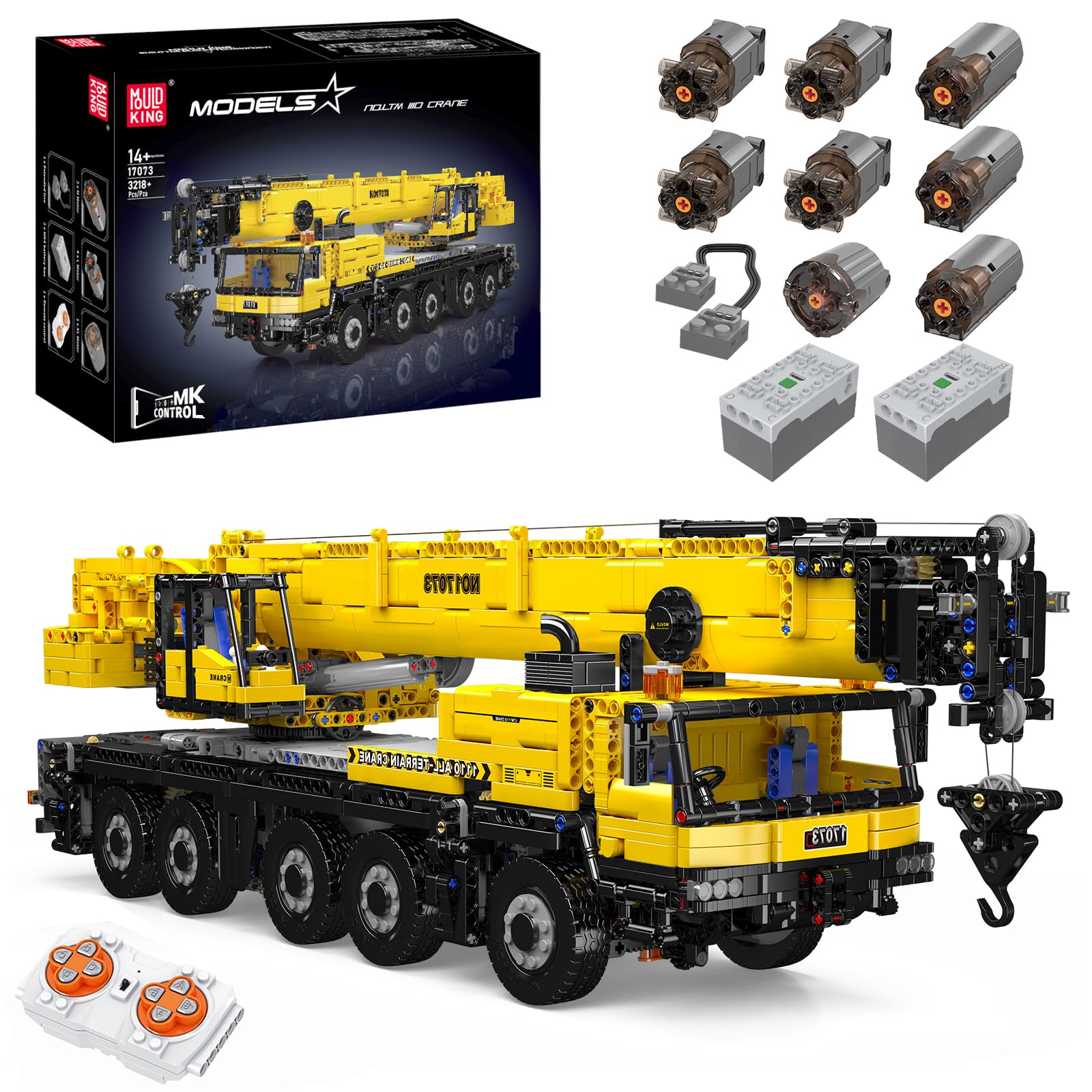 Mold King 17073 Technic Crane Truck Building Blocks Model, 3218 Piece Remote and App Dual Control Truck Crene Truck with 8 Motor, Technology Crane Truck Interlocking Building Blocks
