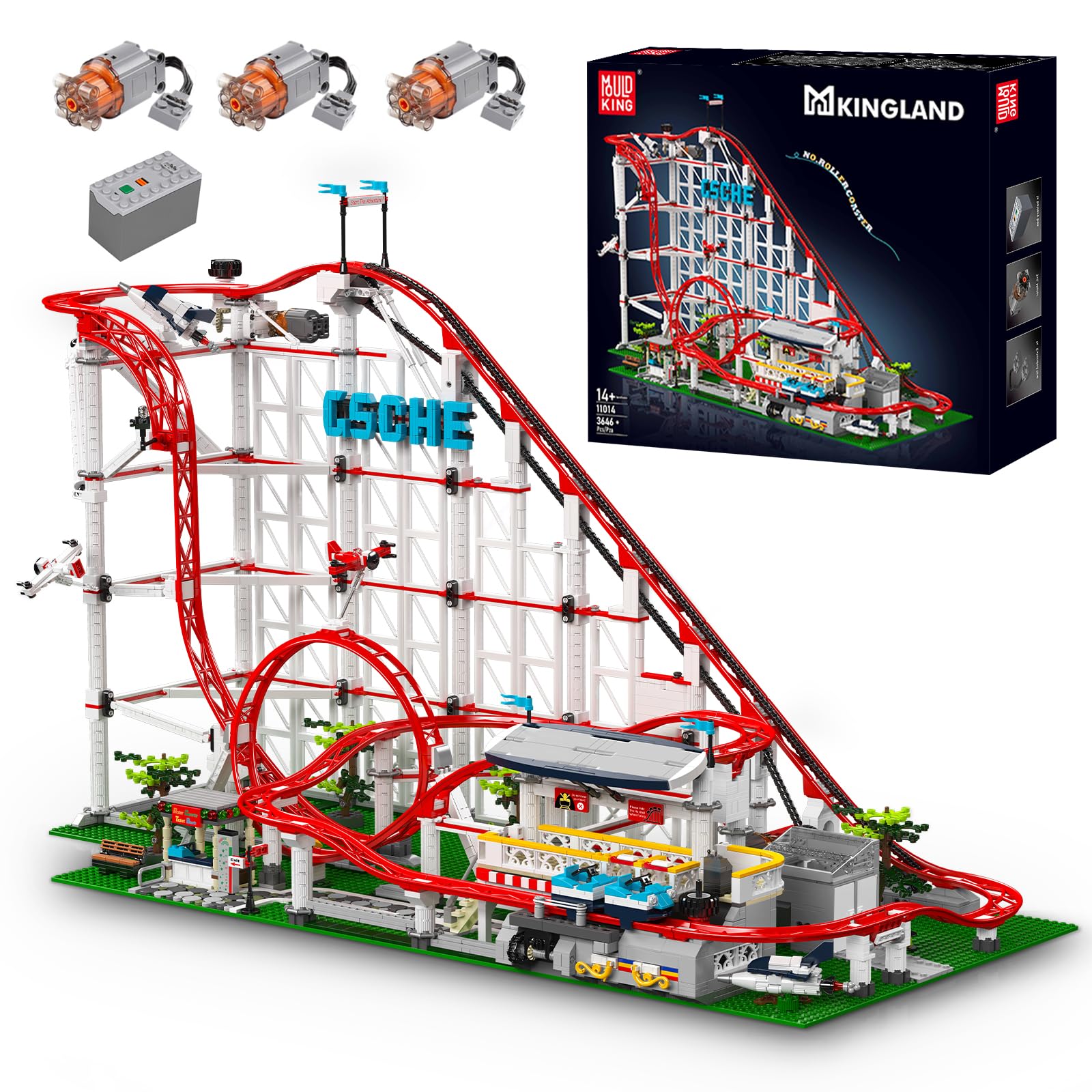 ست رول کوستر تکنیکی Mold King 11014, 3646 قطعه بلوک ساختمانی مدل لوپ زیرلیوانی پارک تفریحی برای بزرگسالان, MOC بلوک ساختمانی مکانیکی برقی مدل بلوک های درهم تنیده کیت ساخت و ساز اسباب بازی