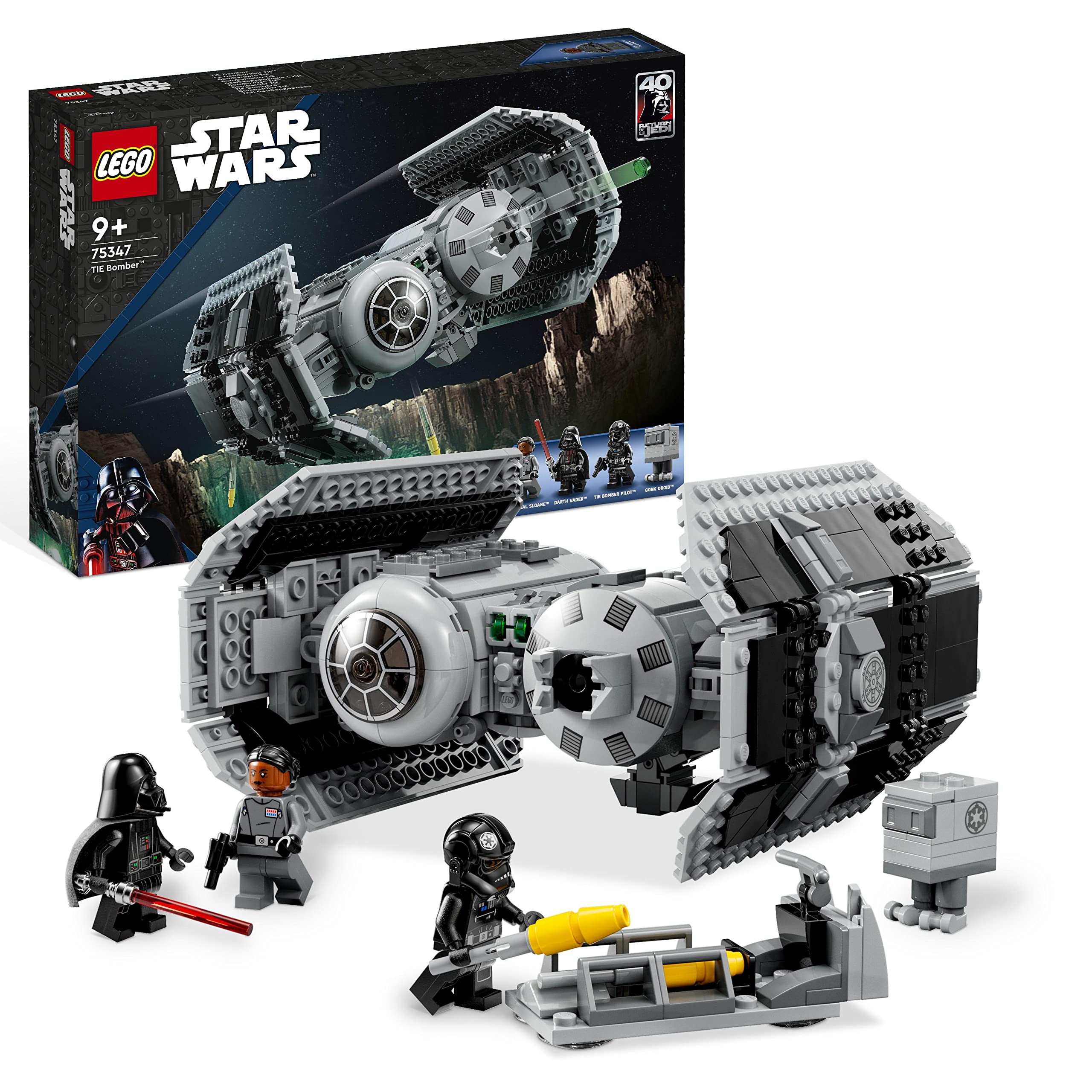 کیت مدل LEGO Star Wars TIE Bomb با مینی فیگور دارث ویدر با شمشیر نوری و گونک دروید، اسباب بازی قابل ساخت با starfighter هدیه 75347