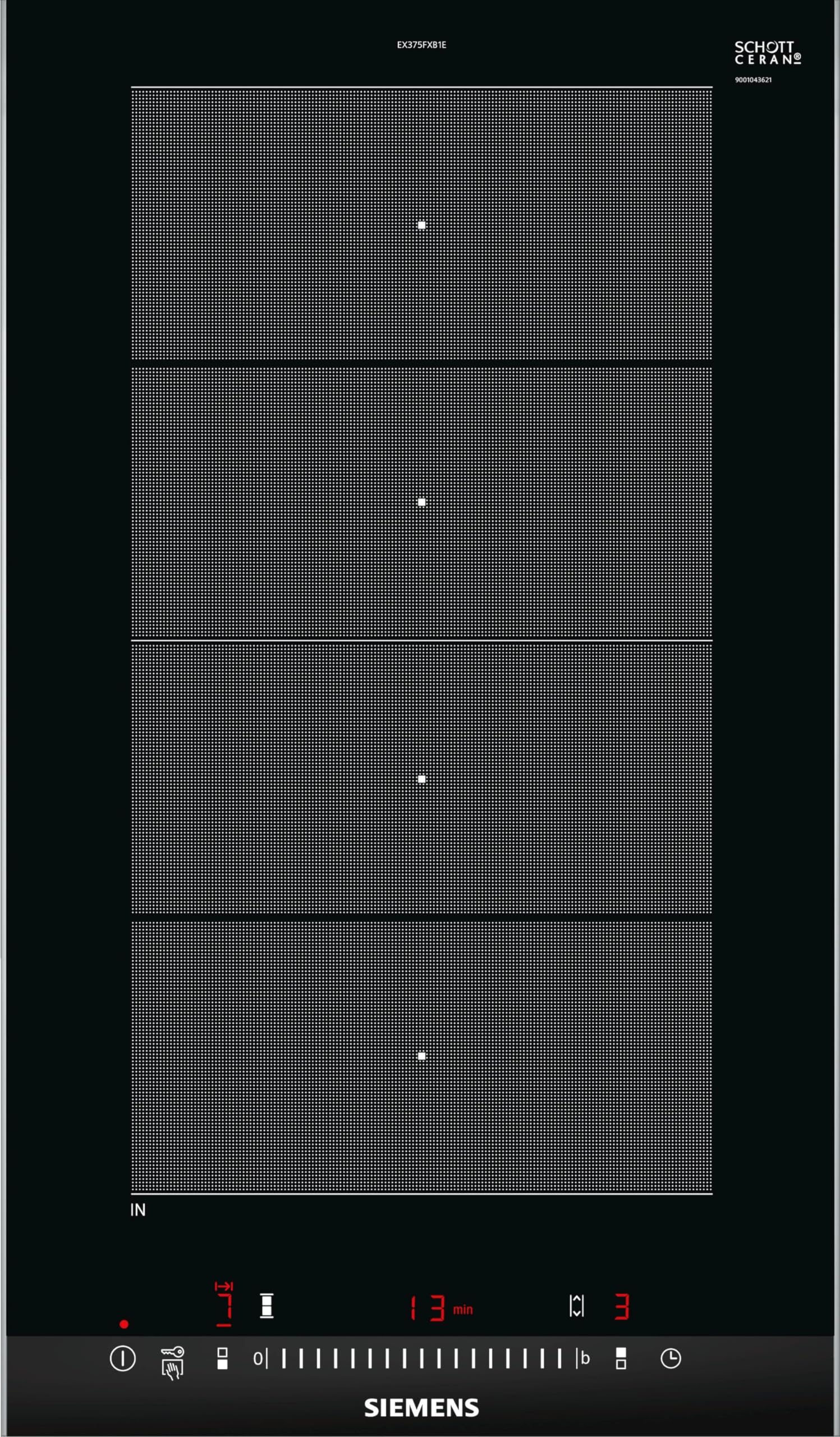 اجاق گاز القایی زیمنس EX375FXB1E IQ 700 Domino، عرض 30 سانتی‌متر، صندلی بدون نیاز به القای متغیر، سطح قدرت از پیش تعیین شده powerMove Plus، پخت سریع‌تر با powerBoost