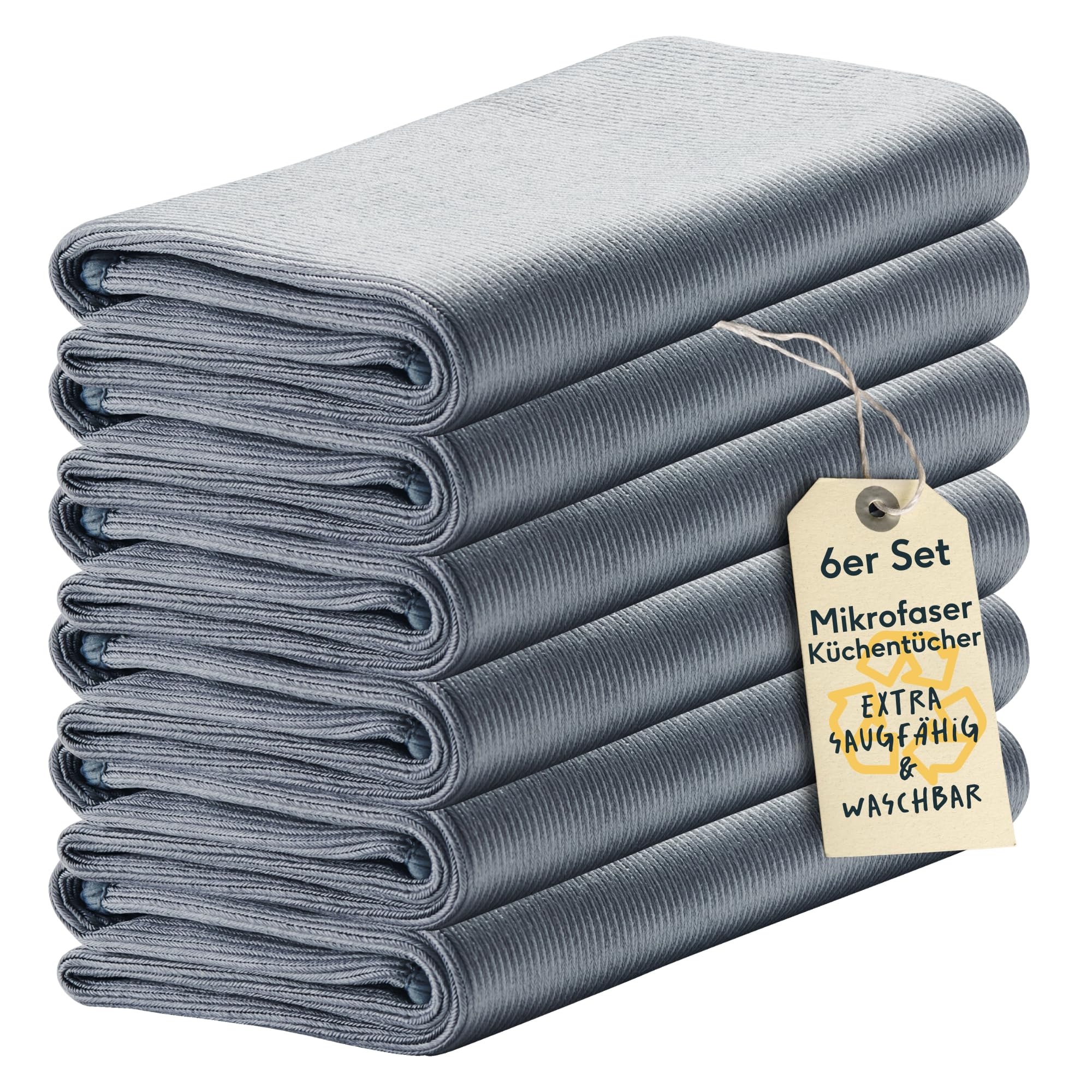 دستمال‌های ظرفشویی سیلبرتال آلمان مجموعه 6 عددی، میکروفایبر، 40x60 سانتی‌متر - پارچه تمیزکننده برای استیل ضد زنگ و شیشه - فوق‌العاده نرم و فوق‌العاده جاذب - نقره‌ای