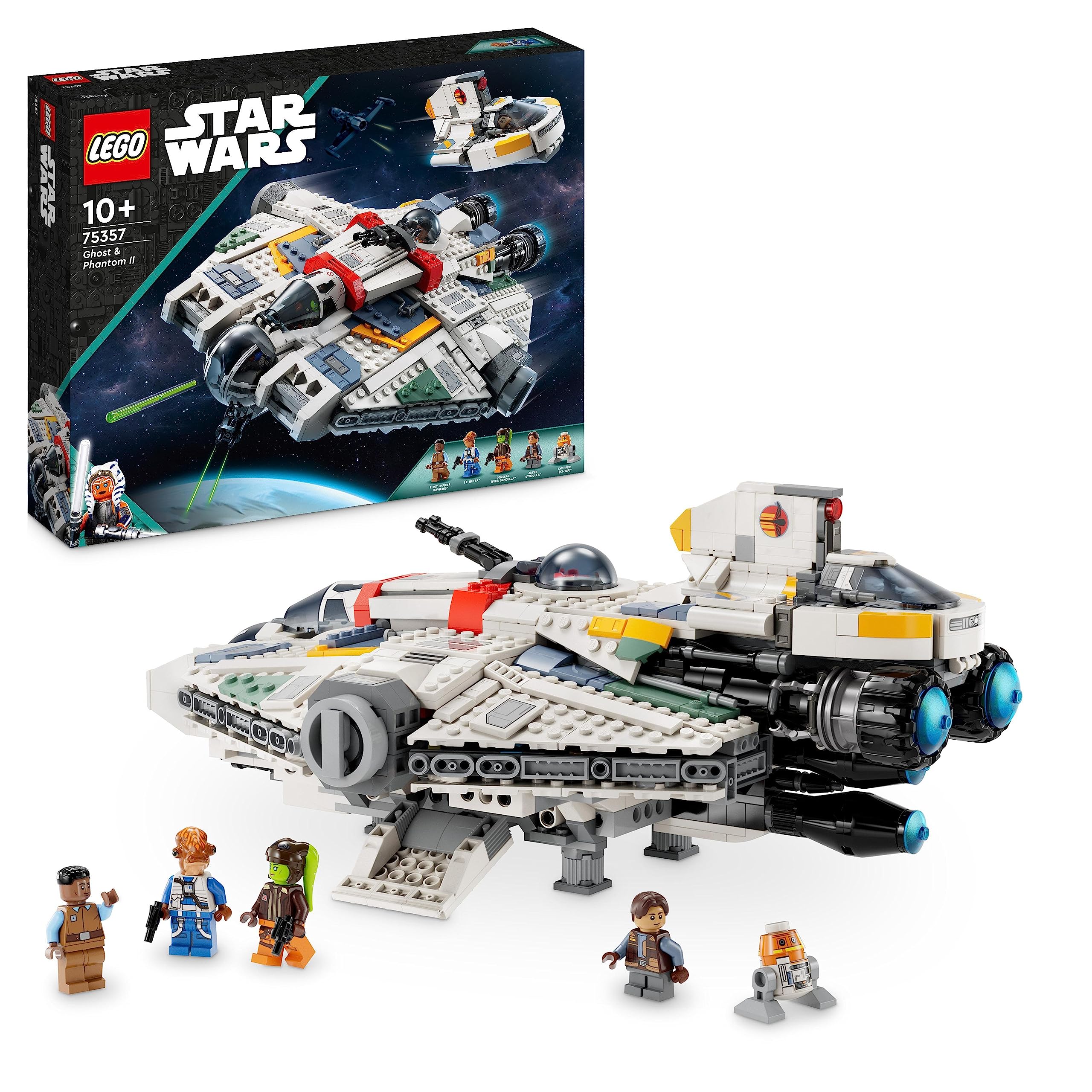 مجموعه LEGO 75357 Star Wars Ghost & Phantom II با 2 وسیله نقلیه آجری Ahsoka، اسباب بازی سفینه فضایی قابل ساخت با 5 کاراکتر، از جمله Jacen Syndulla و یک شکل دروید Chopper