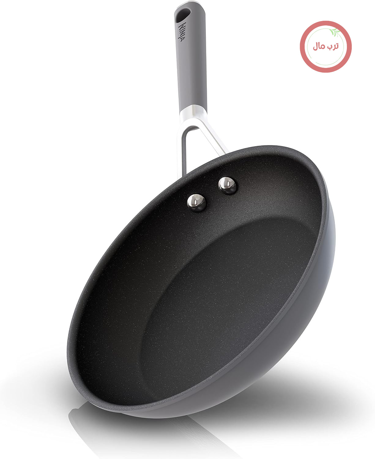 ماهیتابه نینجا CW60020 NeverStick با دسته راحت، 20.3 سانتی‌متر، نچسب، بادوام، ضد خش، قابل استفاده در ماشین ظرفشویی، قابل استفاده در فر تا دمای 200 درجه سانتیگراد، دسته‌های سیلیکونی، خاکستری