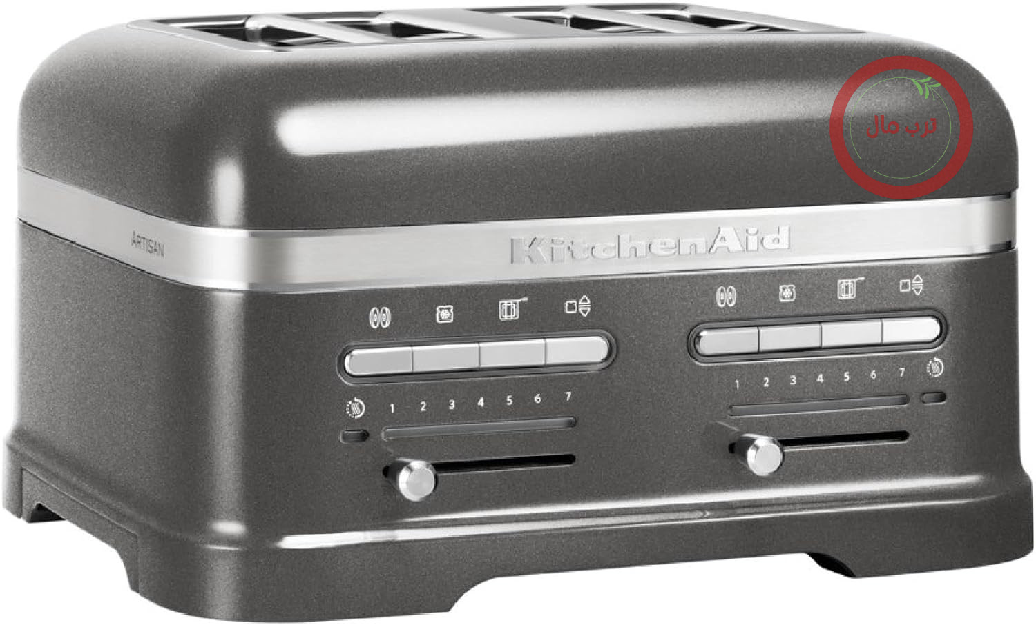 توستر ۴ اسلایس کیچن اید آمریکا  KitchenAid Artisan با مکانیزم آرام‌بند، نقره‌ای مدالیون