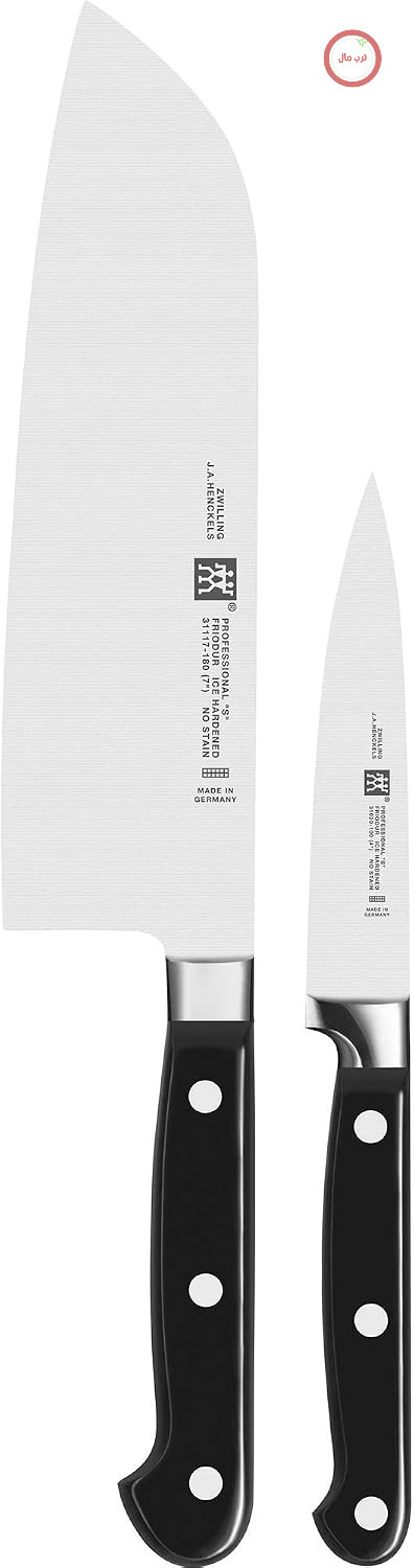 ست چاقوی حرفه‌ای ZWILLING S، دو تکه (چاقوی پوست‌کنی/تزئینی ۱۰ سانتی‌متر، چاقوی سانتوکو ۱۸ سانتی‌متر)، دسته استیل ضد زنگ/پلاستیکی با پرچ، مشکی [ساخت آلمان]
