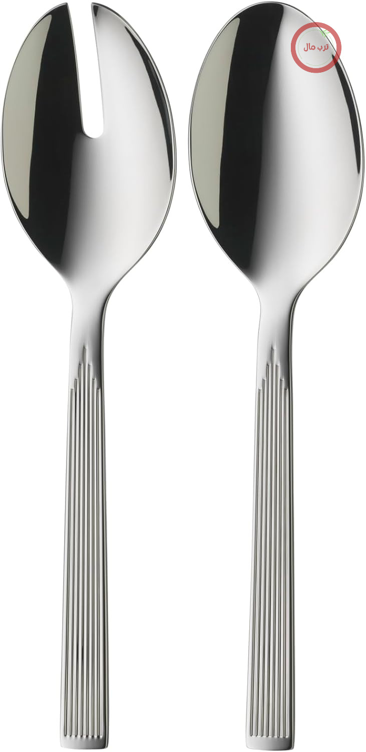سرویس سالاد WMF Art Deco، استیل ضد زنگ، چنگال سالاد، قاشق سرو، روکش Cromargan، براق، ضد خش، قابل شستشو در ماشین ظرفشویی