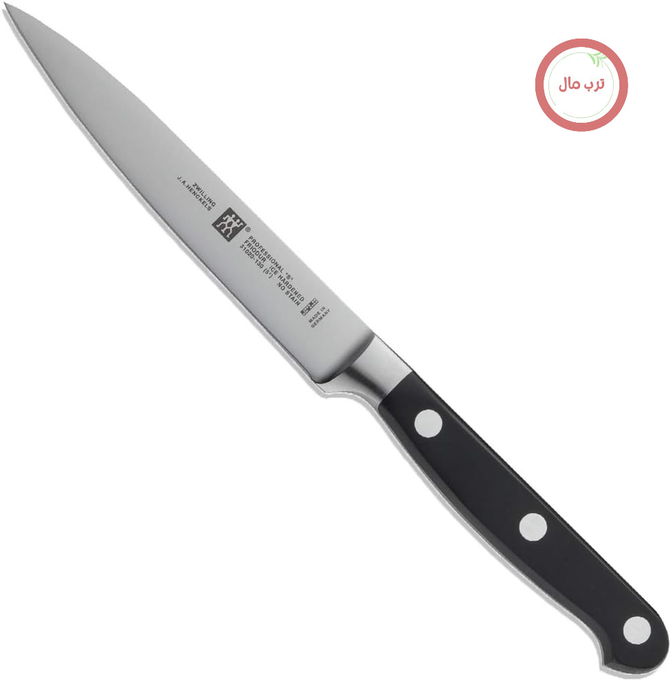 چاقوی پوست‌کنی و تزئین ZWILLING Professional S، طول تیغه: ۱۳ سانتی‌متر، تیغه کوچک، دسته استیل/پلاستیک ضد زنگ با پرچ، مشکی [ساخت آلمان]